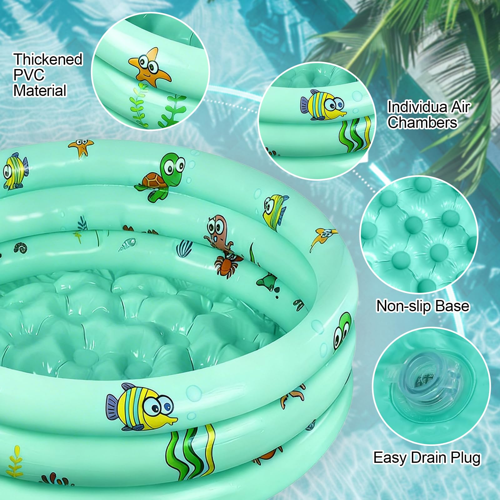 Piscina per Bambini ø100 cm,Piscina Gonfiabile Baby Pool,Piscina Gonfiabile Familiare a 3 Anelli,Piscina Gonfiabile per Bambini da Giardino,Piscinetta per Bambinis,Cortile,Giardino (Verde)