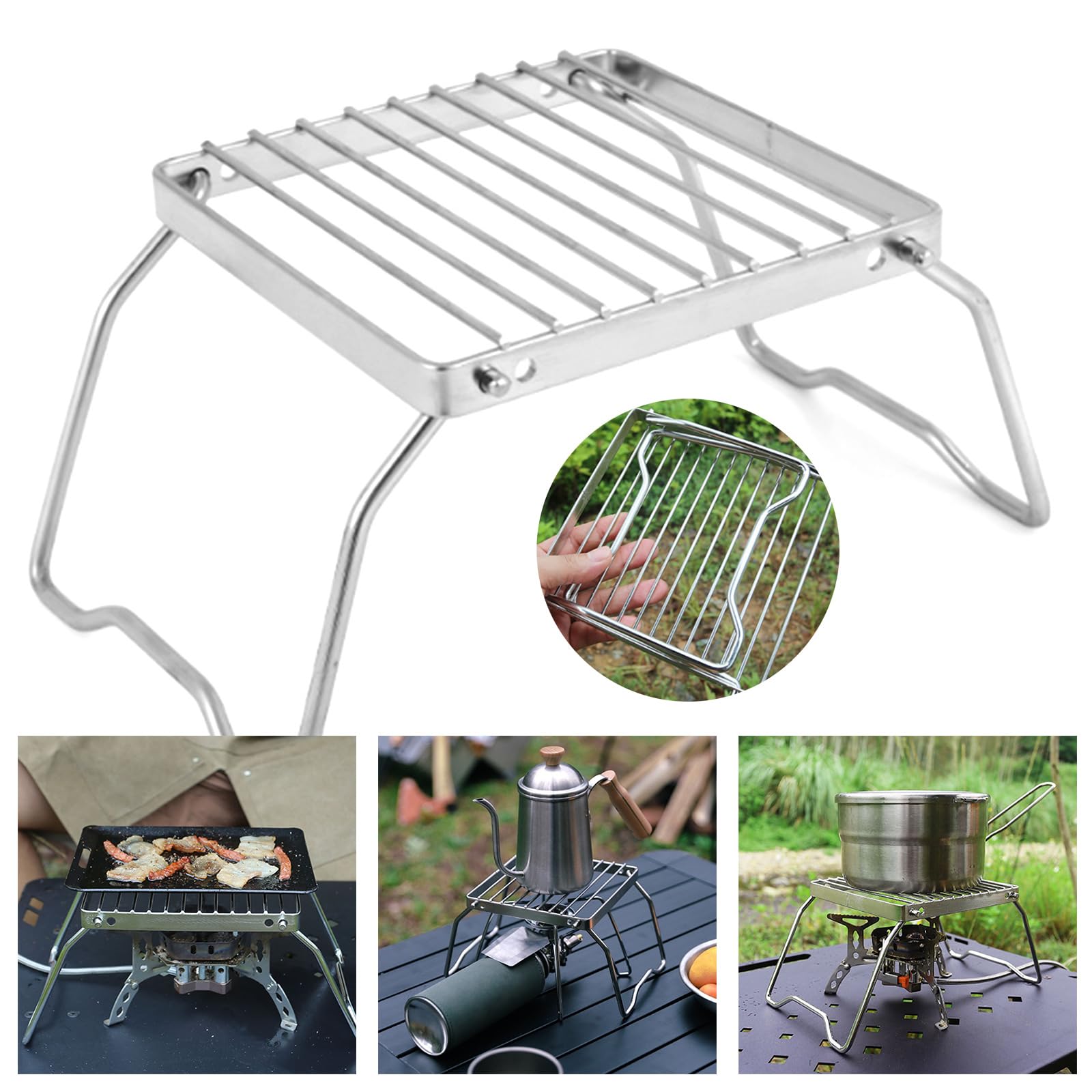 QIEIEI Portable Folding Campfire Grills Stand Stainless Steel Grate Camping Grills Rack Outdoor Cooking Stove Stand Easy to Use