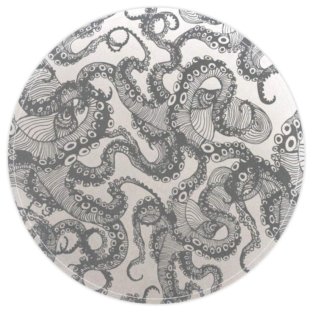 HEOEH Abstract Octopus Sea Life Illustration Pattern, Non Slip Doormat 15.7" Round Area Rug Carpets Rugs for Kids Bedroom Baby Room Play Room Nursery