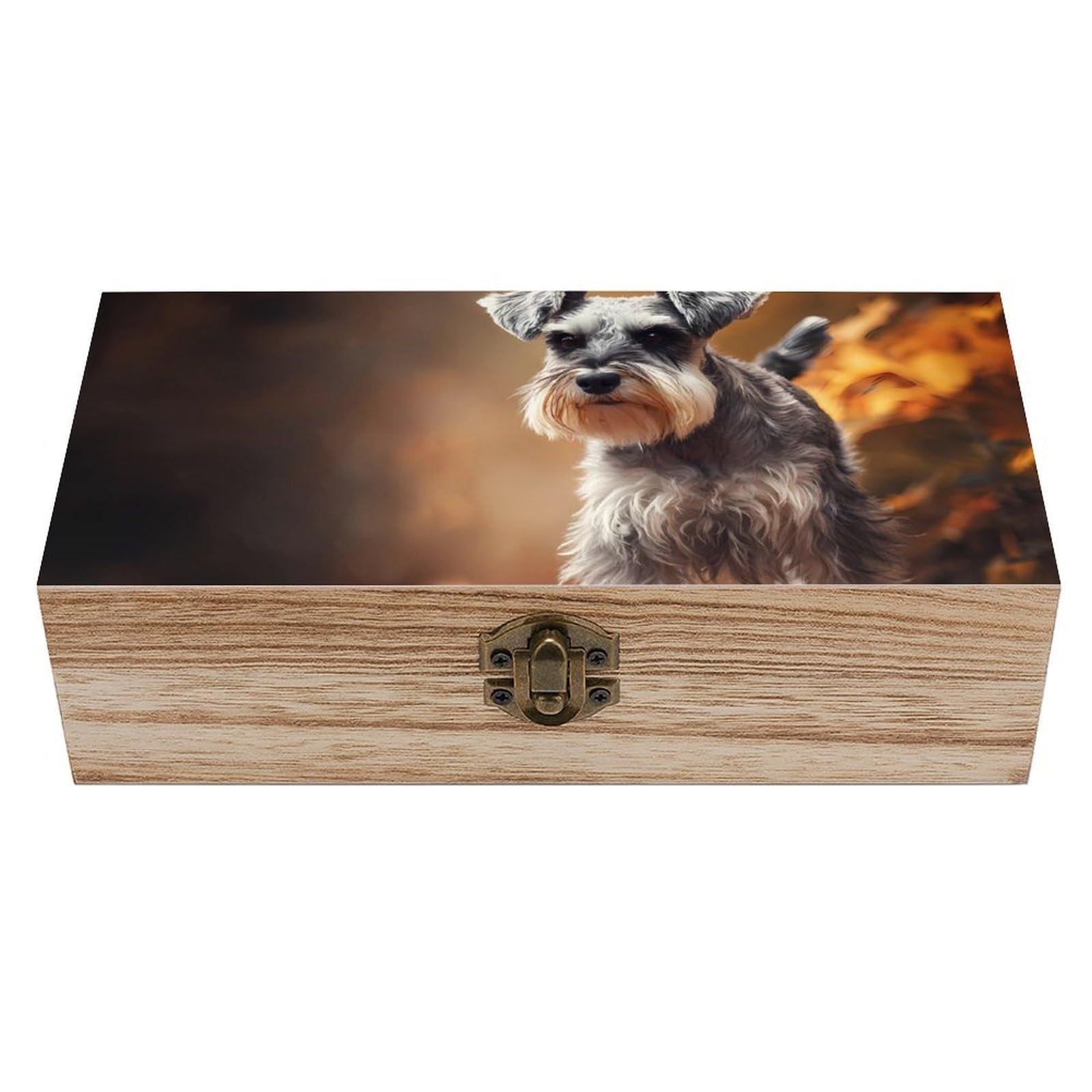 HLBSDM Miniature Schnauzer Wooden Box with Hinged Lid Decorative Storage Case Container