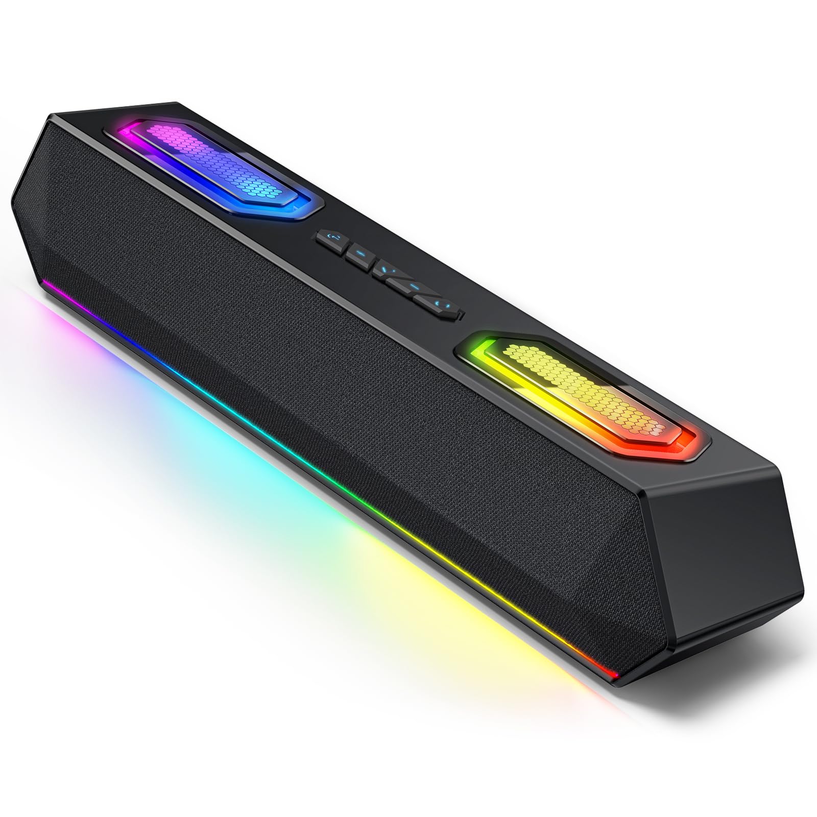 Deeyaple Computer Speakers, 40W Wireless Soundbar for Desktop PC with Bluetooth 5.3 & USB Audio, Software Custom EQ, Dynamic RGB Lighting, External