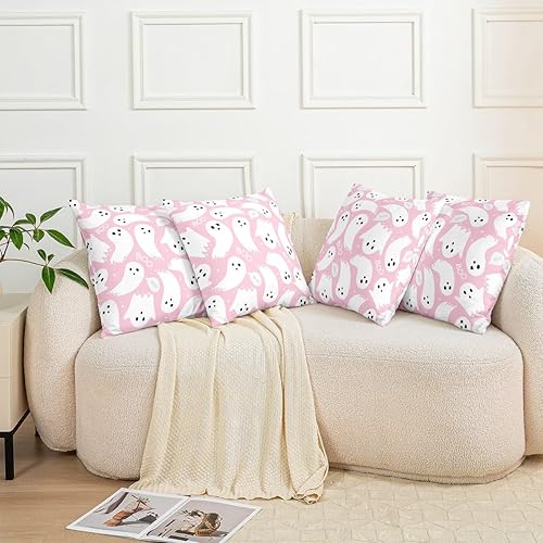Miniatura 6 de jejeloiu Funda de cojín de Halloween de 18 x 18 pulgadas, 1 funda de almohada con diseño de fantasmas de dibujos animados para niños y niñas, funda