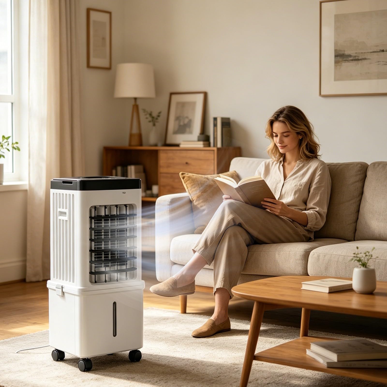 Climatiseur portable 3 en 1 et humidificateur d'air refroidi à l'eau, Climatiseur Mobile Sans Évacuation, réservoir d'eau de 15L,Réservoir d'eau Amovible Télécommande Refroidisseur d'air Climatisation