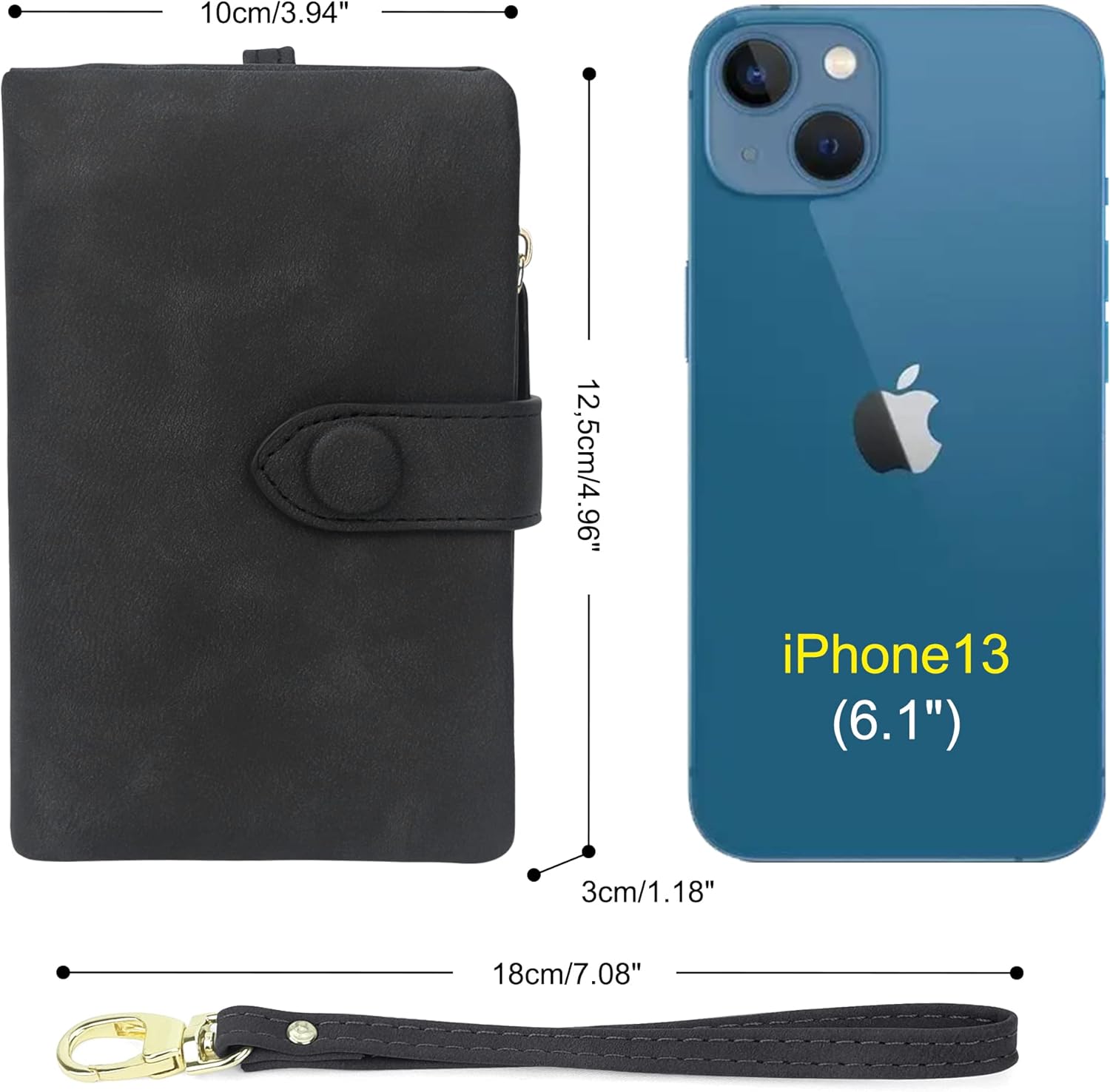 RFID Wallets for Women, Large Capacity Faux Suede Leather Small Womens Wallet with Wristlet (Black) - Image 4