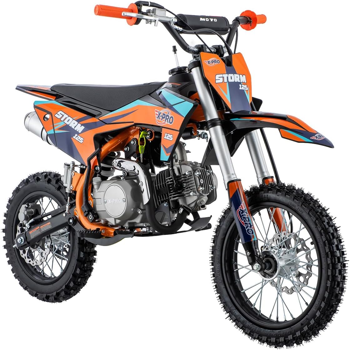X-PRO Storm 125cc Zongshen Brand Engine Dirt Bike with 4-Speed Semi-Automatic Transmission, Kick Start, Big 14"/12" Tires! (Orange)