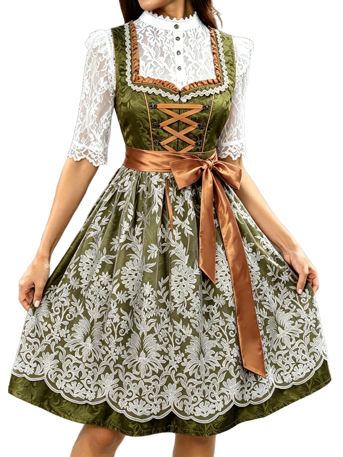 ORANDESIGNE Dirndl Damen Midi Trachtenrock Trachtenkleid Oktoberfest Dirndlkleid Trachtenmode