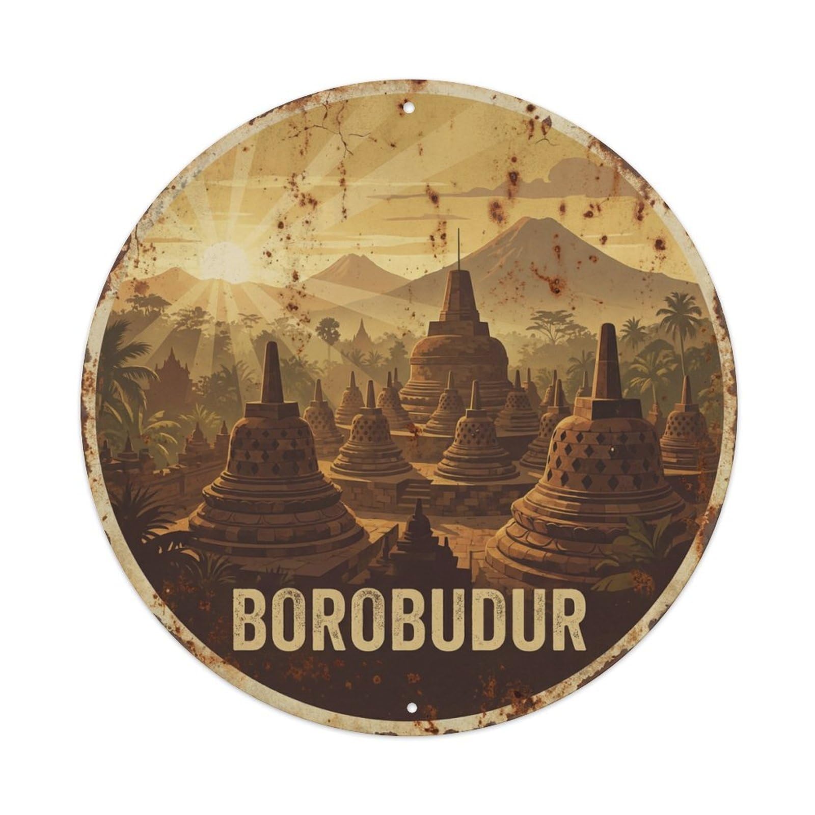 Indonesia Vintage Travel Borobudur Metal Tin Sign