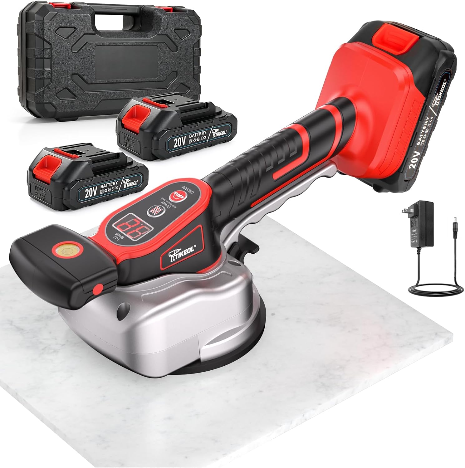 Tile Vibration Tool,Cordless Tile Vibrator Leveling Machine with 2 Batteries, 150W Motor with 12 Adjustable Speeds, Digital Display & Suction Cup for Marble/Granite Floor Installation