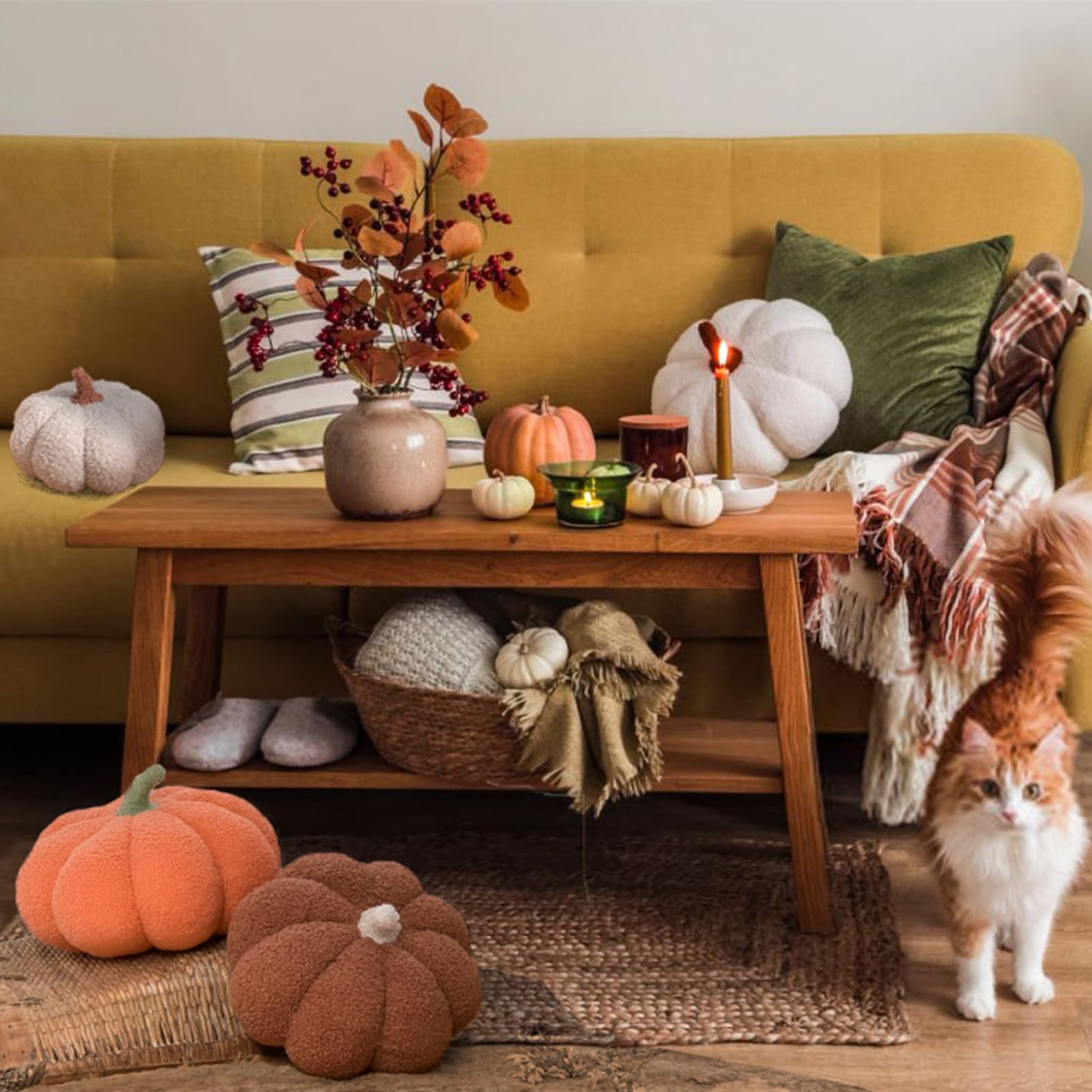 Juego de 2 cojines de calabaza, cojín decorativo de peluche, cojín decorativo de peluche, cojín de sofá, cojín de peluche, cojín redondo para el dormitorio, regalo de 20 y 30 cm