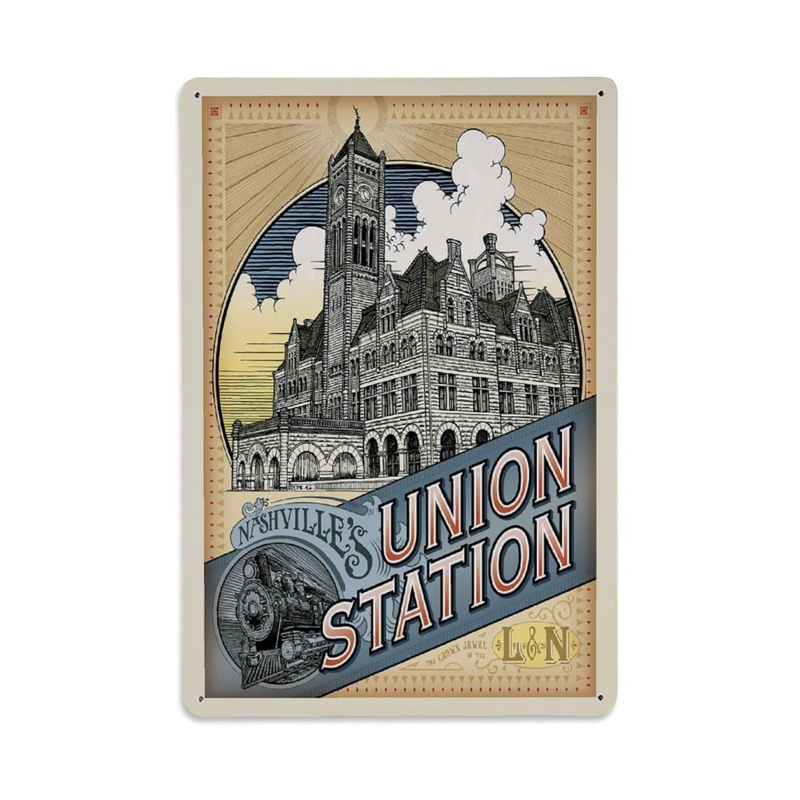 Vintage Poster Union Station Metal Tin Sign Wall Decor for Cafe, Club, Garden Metal Poster 8x12Inch