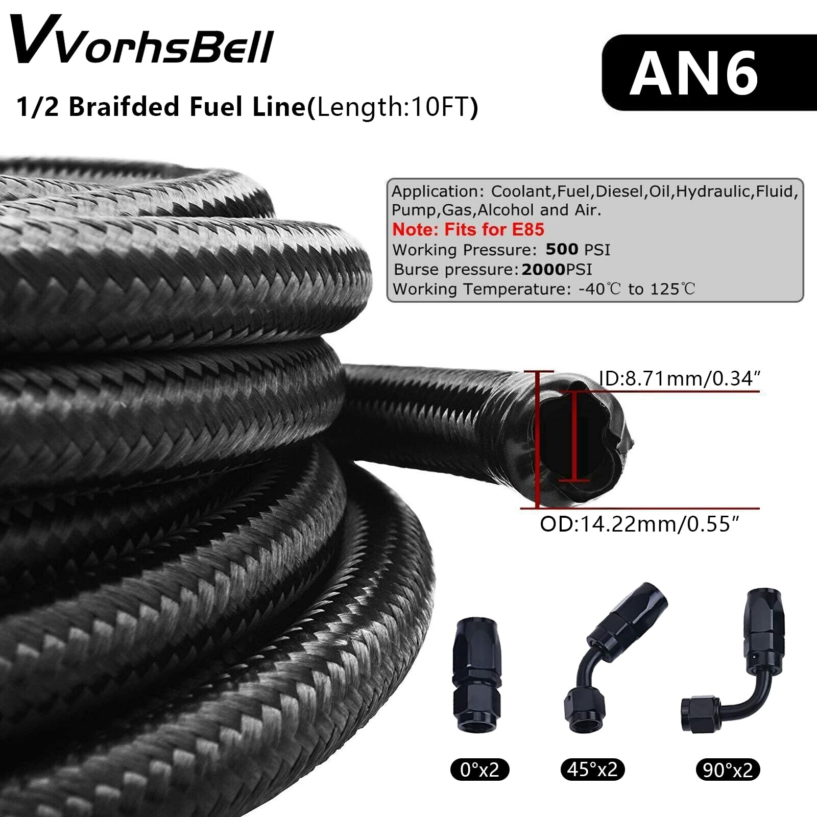 AN6, tubo del carburante da 3 m, in acciaio inossidabile e nylon intrecciato, in gomma, tubo del carburante, con la maggior parte delle moto e auto che utilizzano connessioni AN6