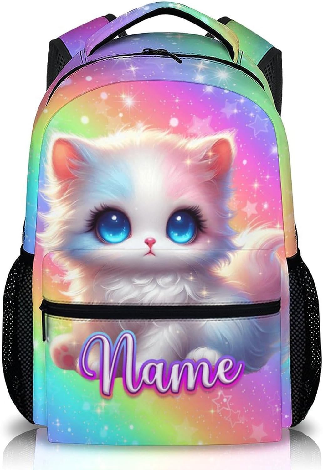 Backpack for Girls, Custom Cat School Backpacks for Kids Toddlers 3-5, Personalized Name 17'' Large Capacity Cat Prints Bookbag for Kindergarten Elementary, Back to School Supplies Gifts