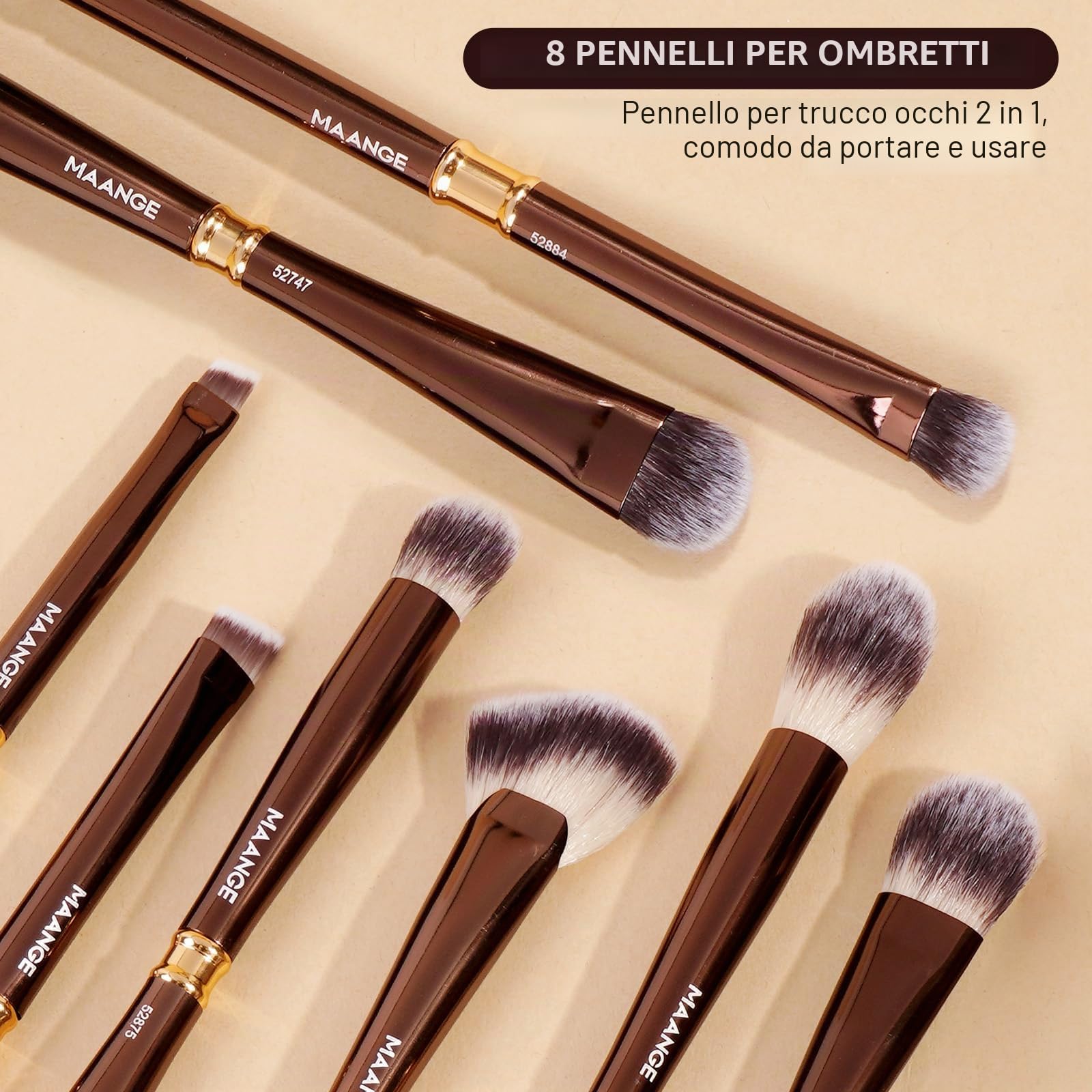 MAANGE Set di pennelli per trucco, 13 pezzi, inclusi astuccio, pennelli 22-in-13 a doppia estremità per fondotinta, cipria, ombretto, correttore, fard (Caffè Oro)