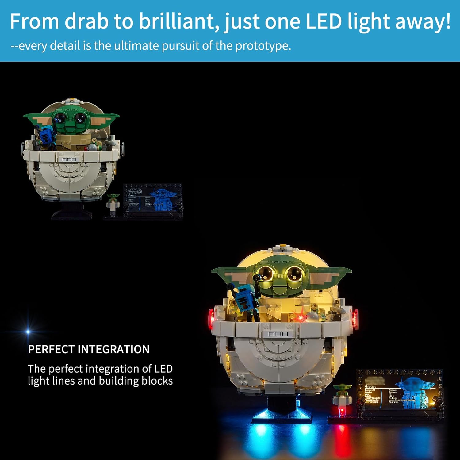BrickSoul LED Light Up Kit Compatible with Lego The Mandalorian Grogu with Hover Pram 75403 Building Set, Upgrade Design Lighting Accessories for Star Wars Set, Not Included 75403 Model