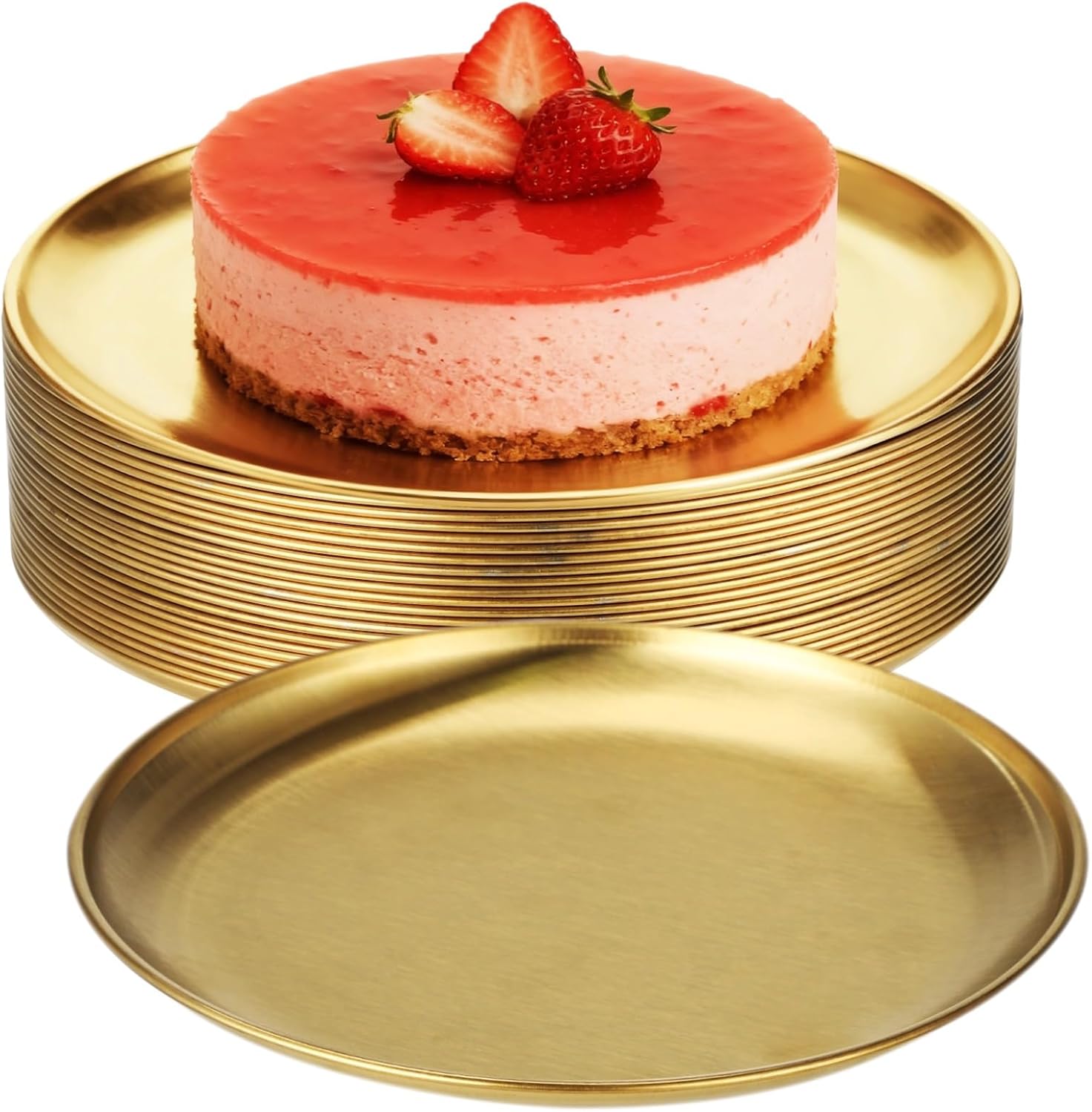 24 Pcs Stainless Steel Gold Plates, 6.7 In Round Dinner Plates, Metal Serving Tray, Dessert Plates Set For Parties, Camping, And Restaurants