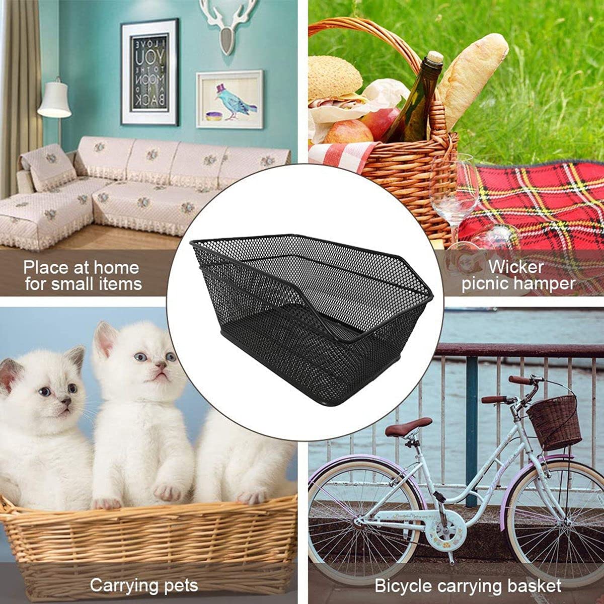Cesta de gran capacidad para montaje de metal, cesta de almacenamiento con tapa impermeable