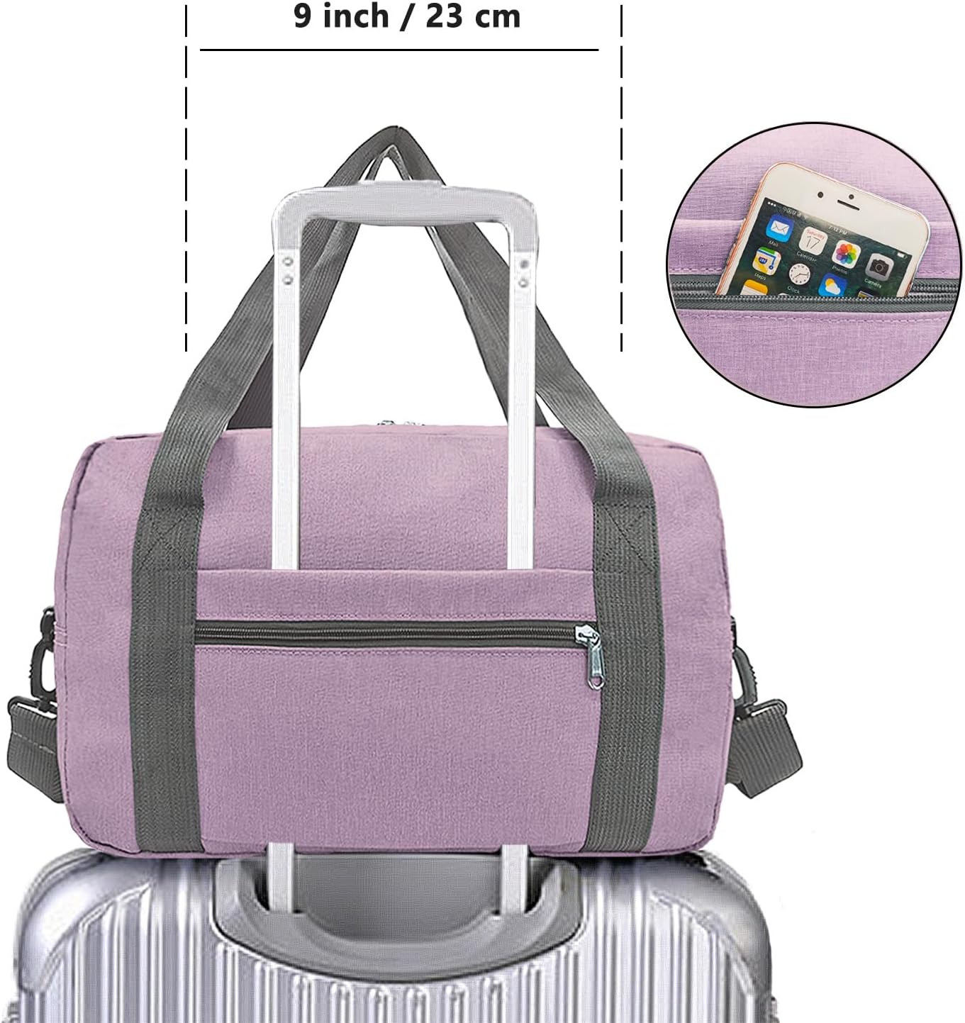 15 Inch Small Carry On Bags for Airplanes Spirit Airlines Personal Item Bag Underseat Foldable Travel Duffle Gym Bags for Women Men(20L,Purple) - Image 5