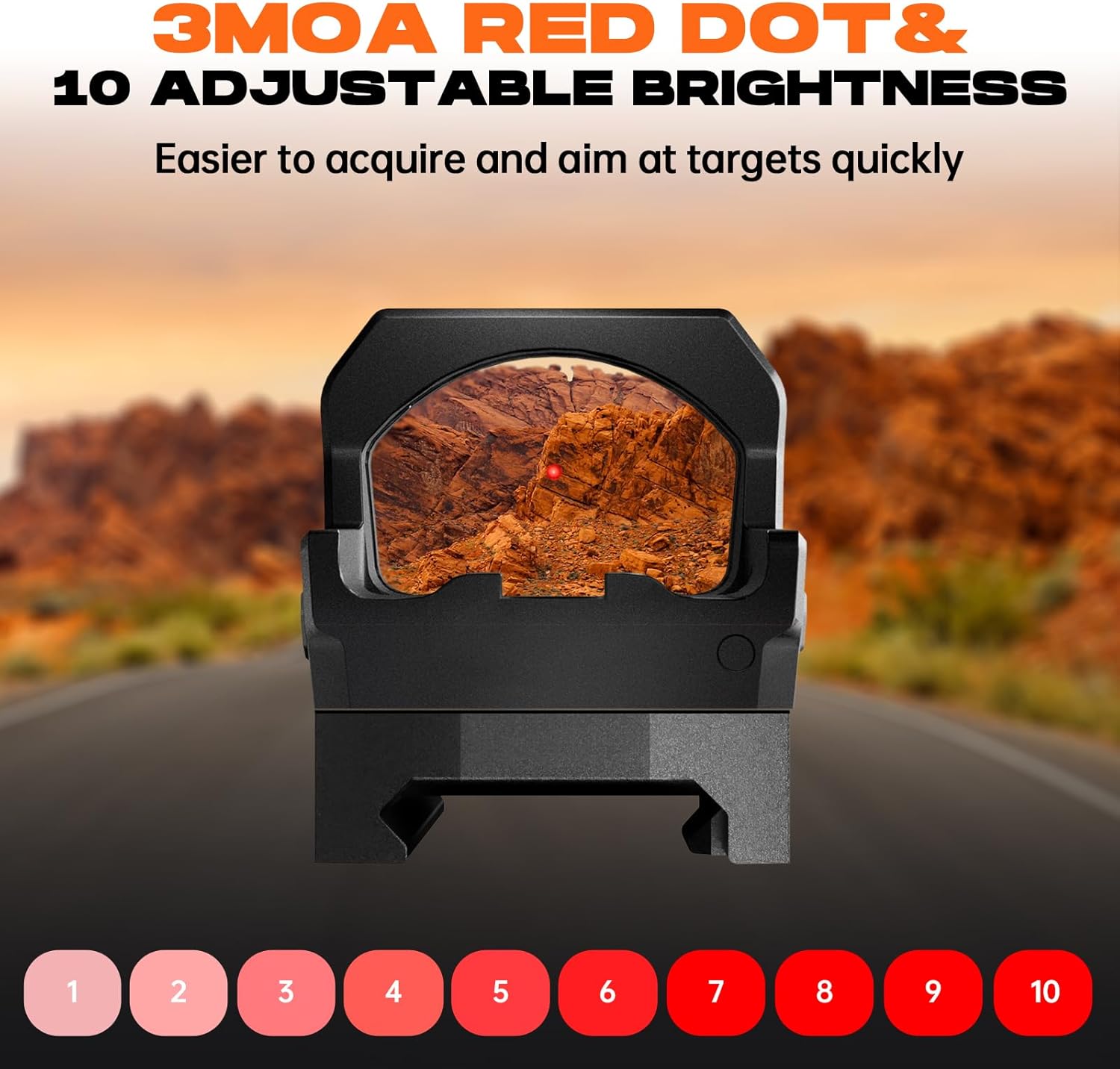 Red Dot Sight- AZV 3 MOA Reflex Red Dot Optics w 10 Brightness Setting for Rifles, Durable Shake-Awake Parallax-Free Aluminum Sight for Handgun, Picatinny Mount Included