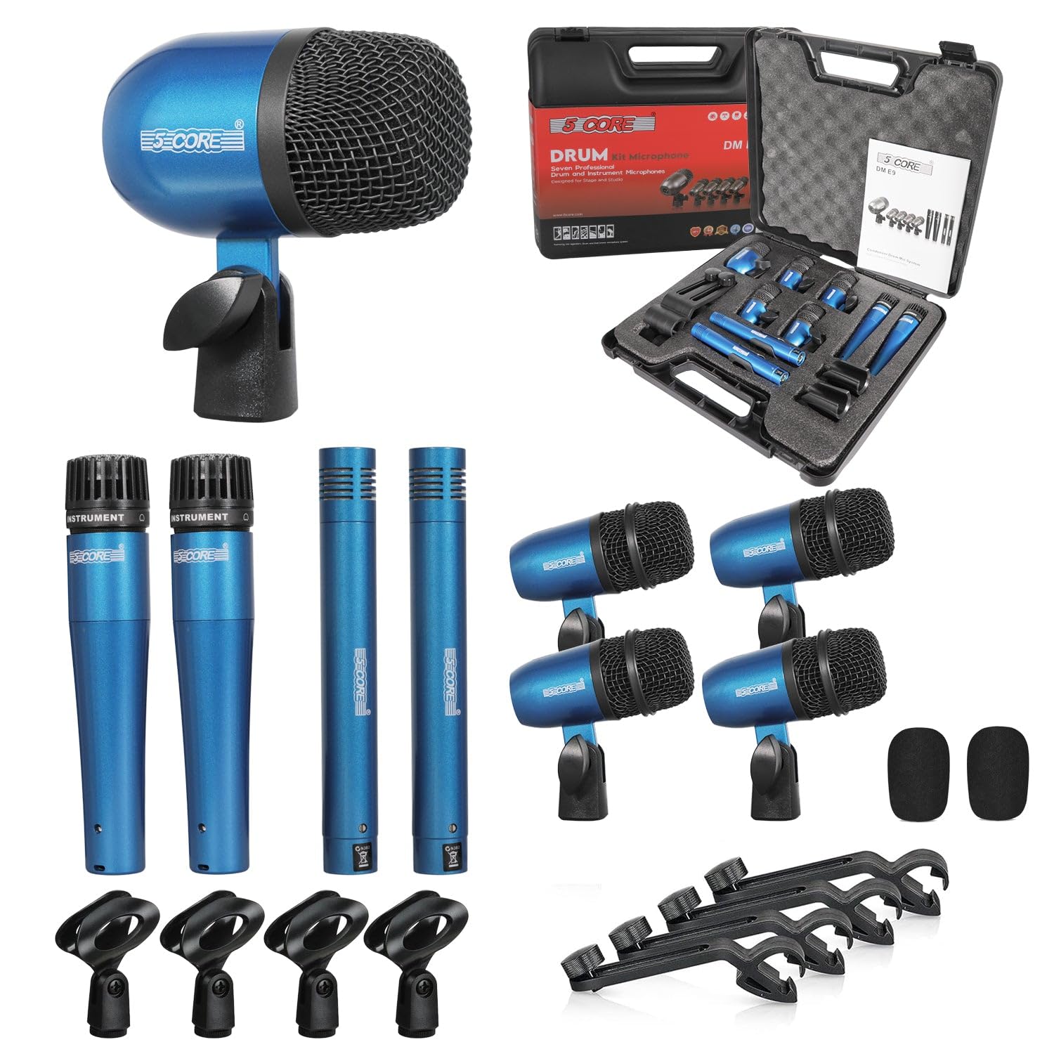 Amazon.com: 5 CORE 9 Piece Drum Microphone Set with 5 Dynamic