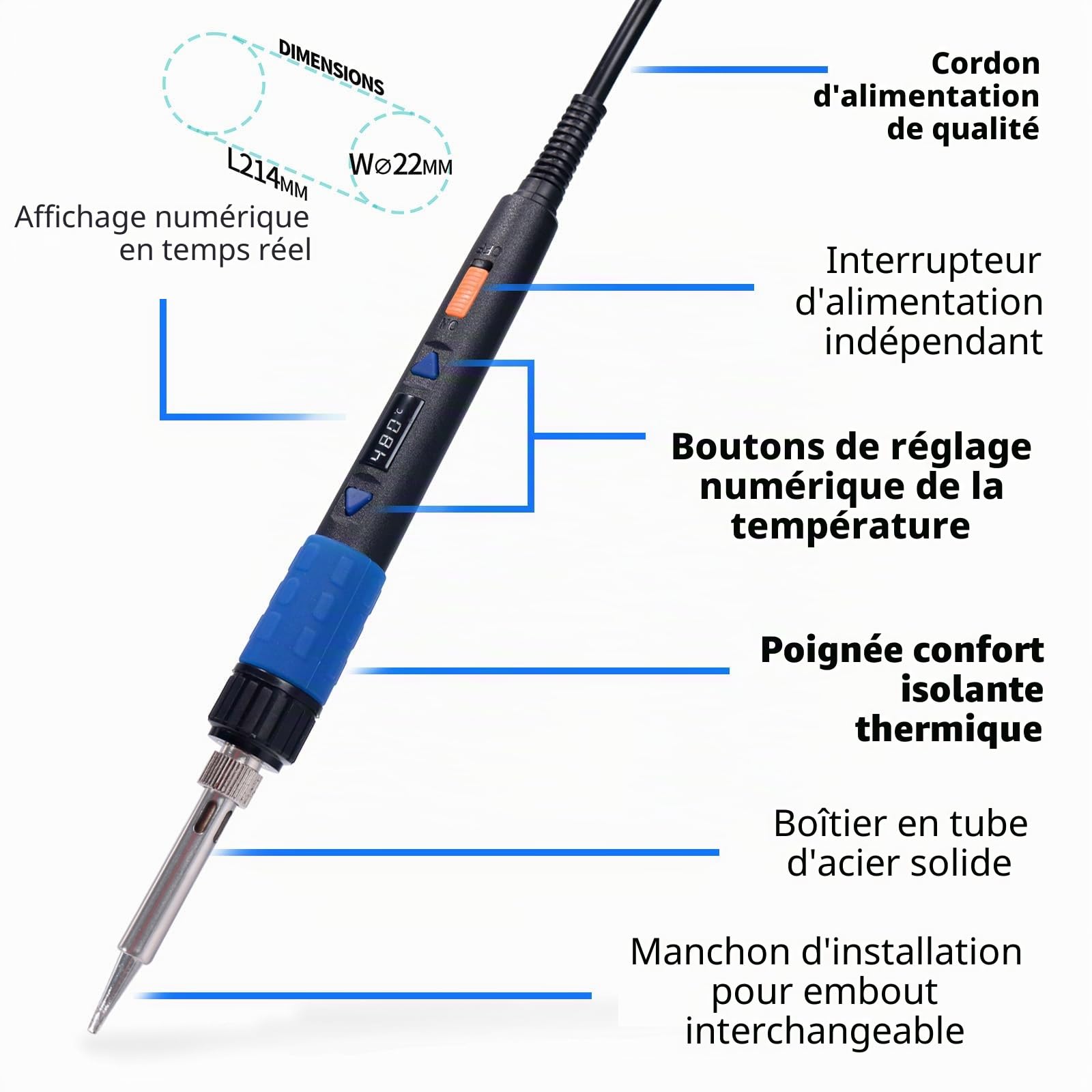 YIHUA 928D-III Fer à souder set avec fonction de stabilisation de la température et affichage LED 3 Pannes à Souder 15g 1.0mm de soudure pompe à dessouder pour le soudage et le dessoudage(EU PLUG)