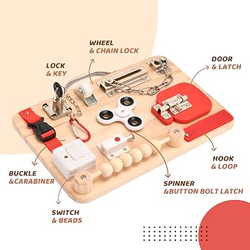 Potatomato Montessori Busy Board for Toddlers - Wooden Educational Fidget Toys - Autism Sensory Products - Activity Board for Kids Baby Boys Girls, ADHD- Fine Motor Kids Travel Toys