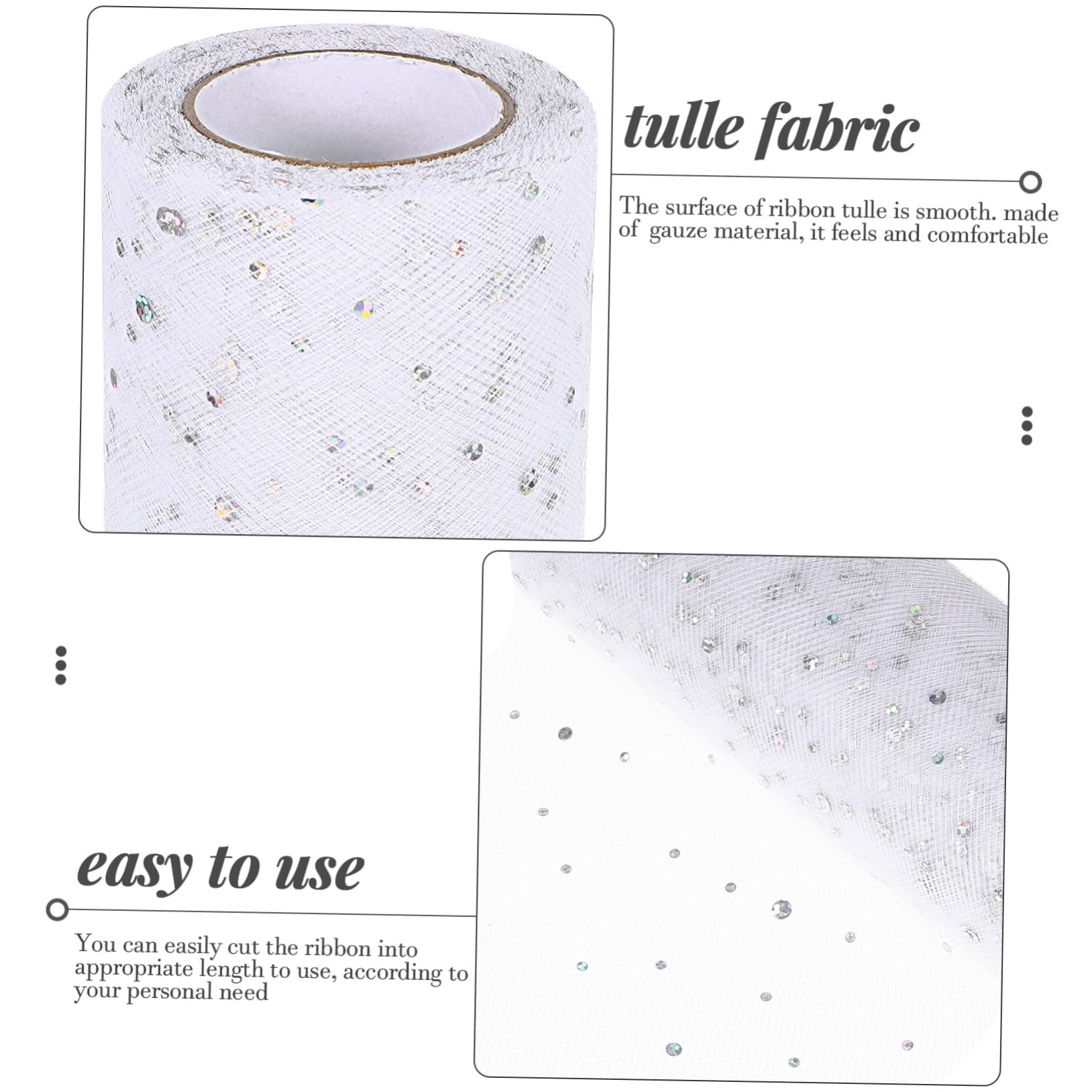Lurrose 5 Rouleaux rouleau de treillis ruban pour les tulle à paillettes arc-en-ciel ribbon vsp noel face tape décors en tulle décorations de ruban de tulle Engrener blanche