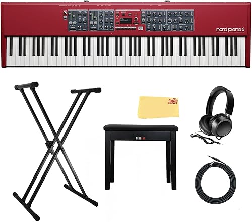 Nord Piano 6 88-Key Stage Piano Bundle with Keyboard Stand, Furniture Bench, Headphones, Cable, and Austin Bazaar Polishing Cloth