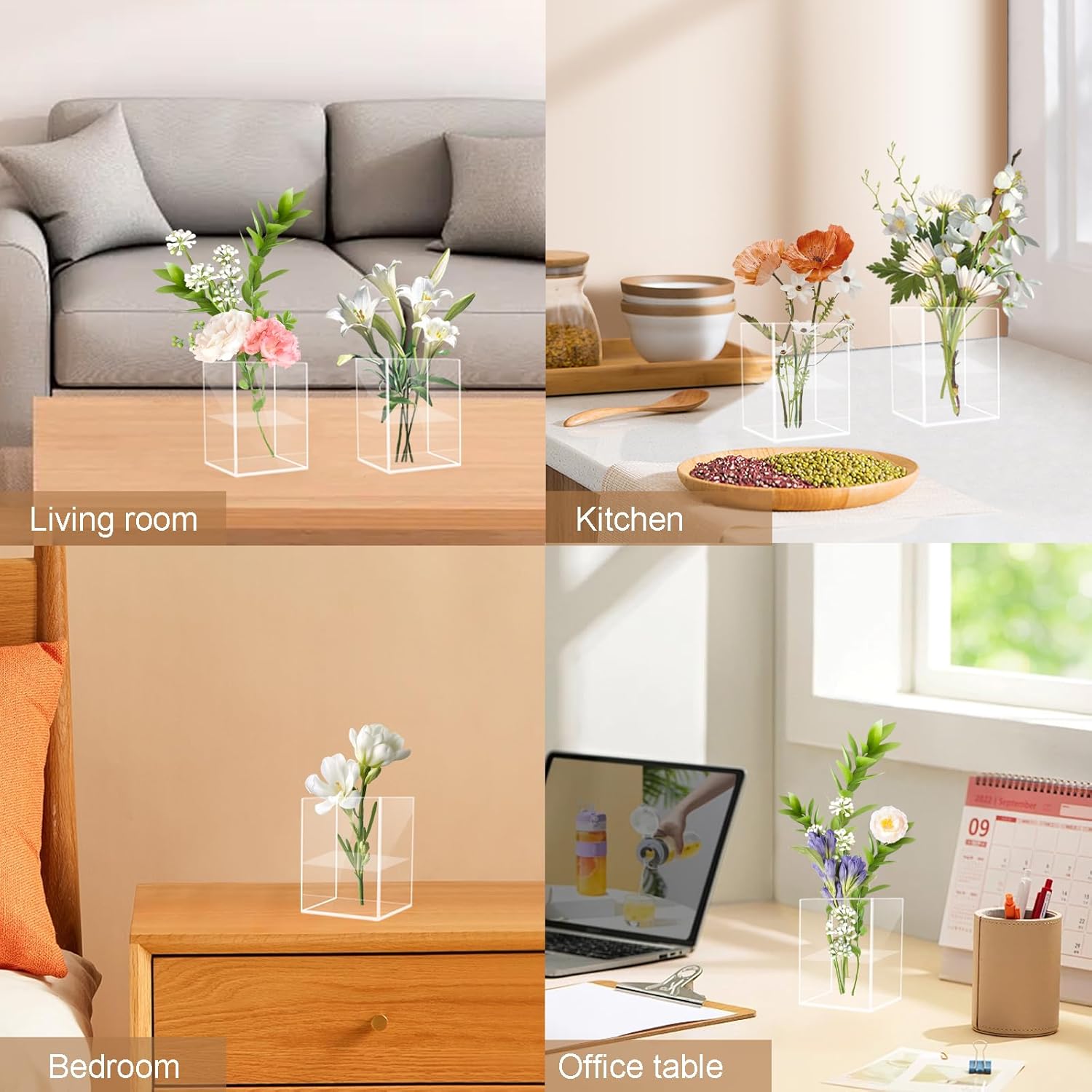 24 Pack Acrylic Vases for Centerpiece, Acrylic Cube Plastic Flower Vase Bulk Succulent Pots Planters Clear Small Square Opening Plastic Vases for Centerpiece Wedding Party Home Office, 4 x 3 x 3 Inch