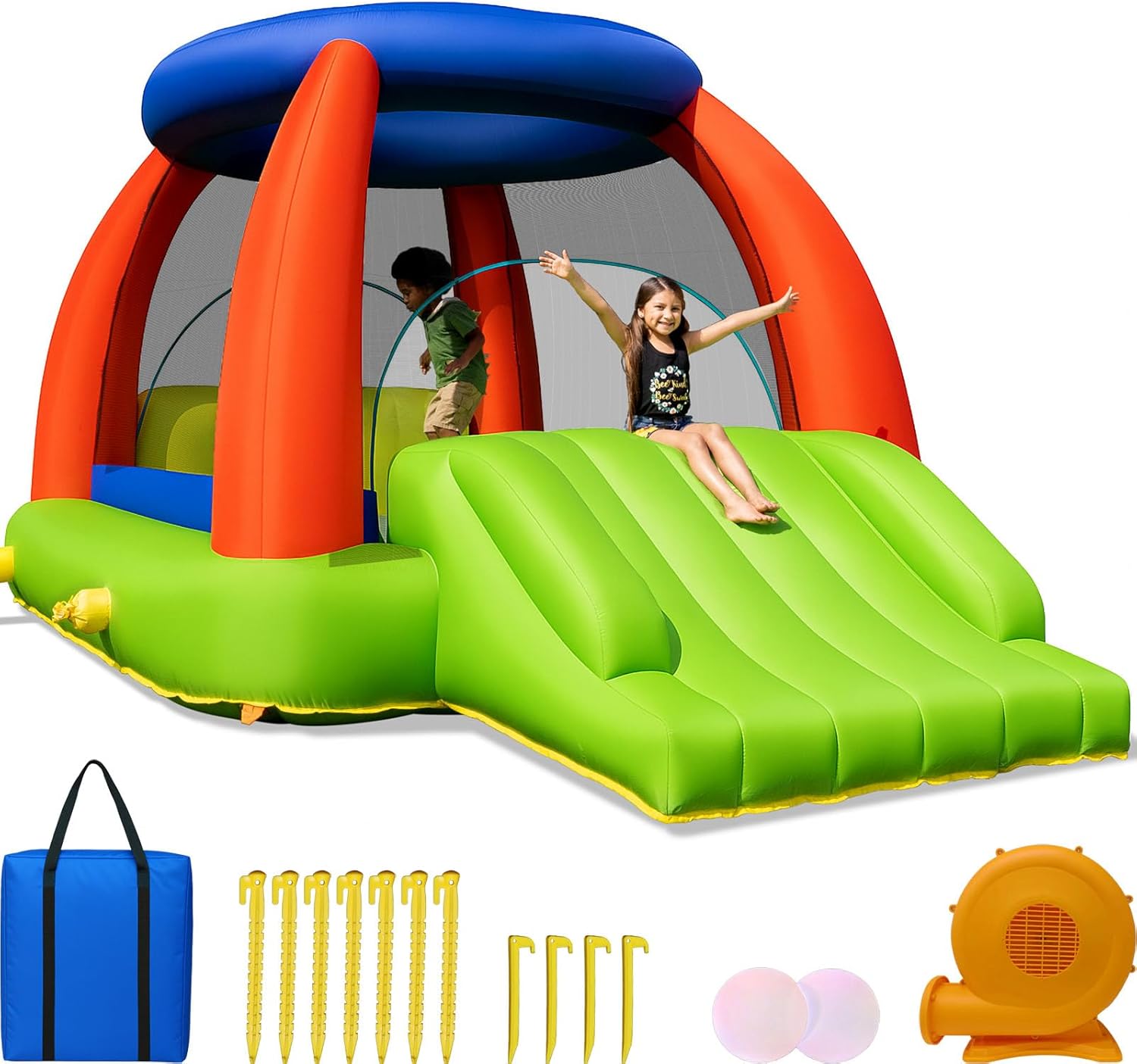 Sportspower My 1st Climb N Play Inflatable Bounce House with Slide & Climbing Wall, 450W Blower Included, Large Indoor/Outdoor Backyard Bouncer for Kids