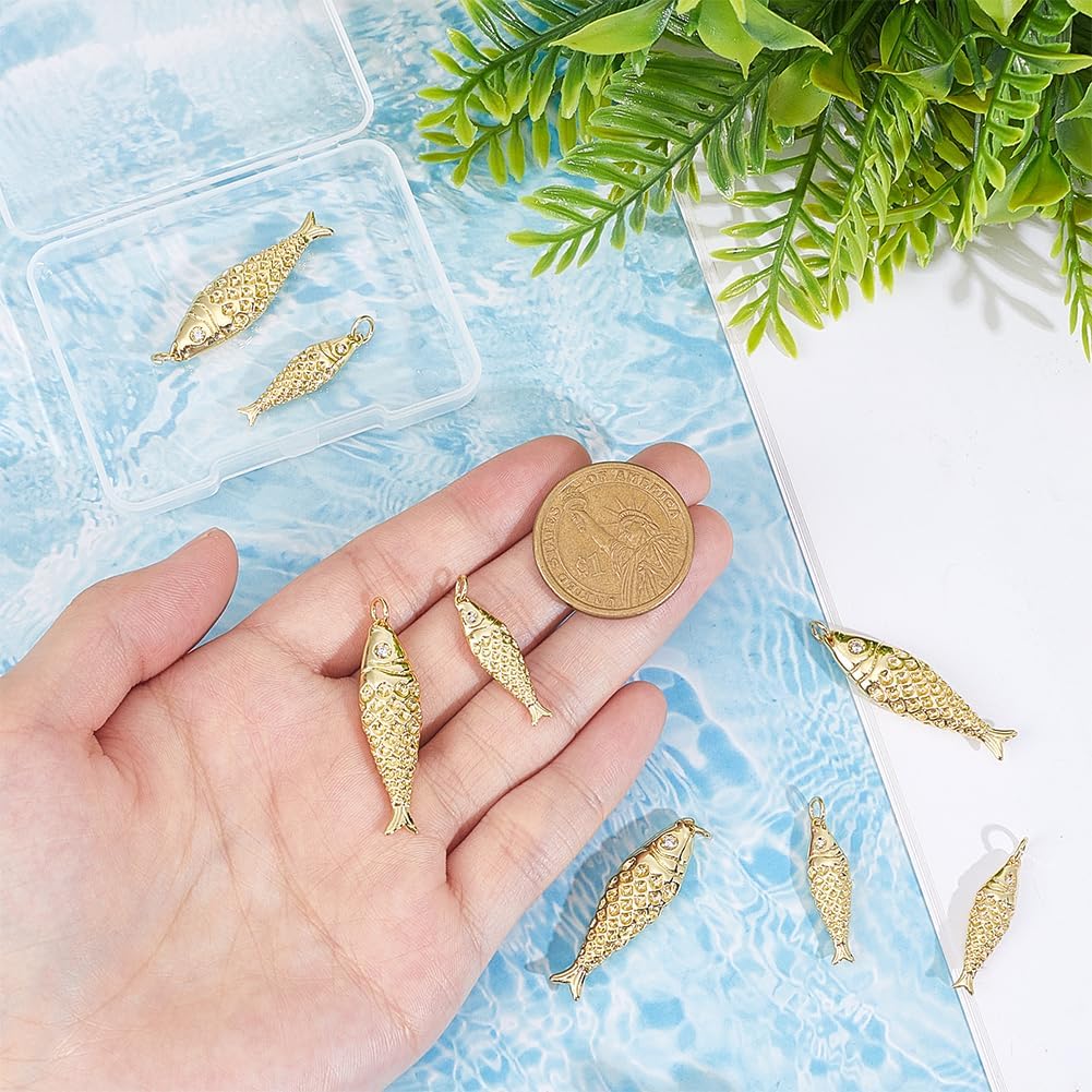 AHANDMAKER 8Pcs 18K Gold Plated Fish Charms Cubic Zirconia Sea Animal Lucky Fish Charm Pendants Hanging Pendants for DIY Bracelet Necklace Earrings Jewelry Making Crafting Accessories