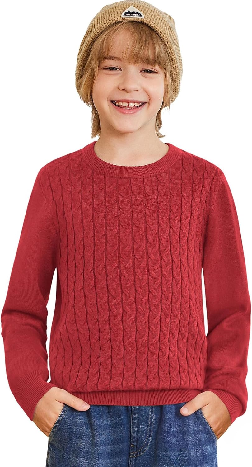 Arshiner Boys Sweater Long Sleeve Cable Knit Crewneck Pullover Winter Tops