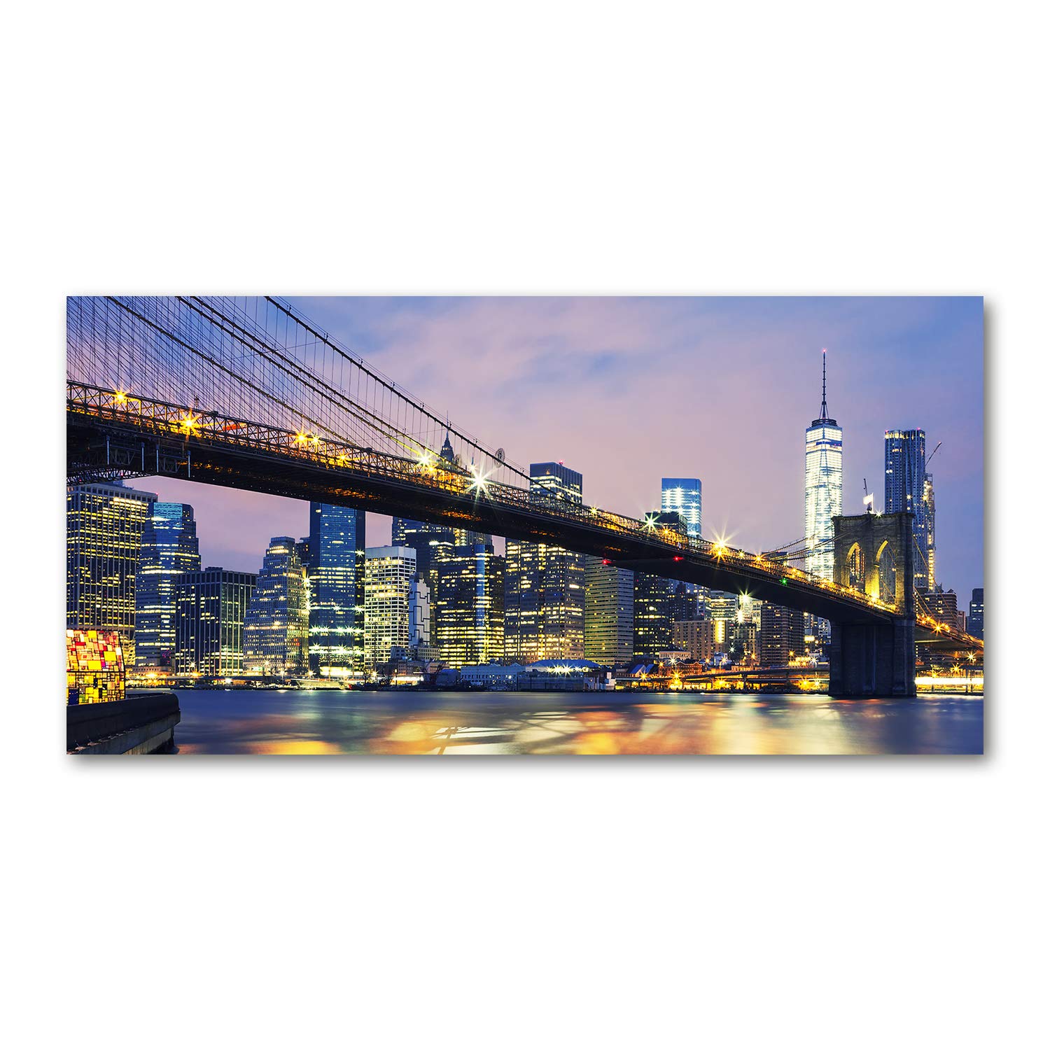 Photo panoramique Pont de Brooklyn jaune éclatant impression sur verre de 120x60 cm