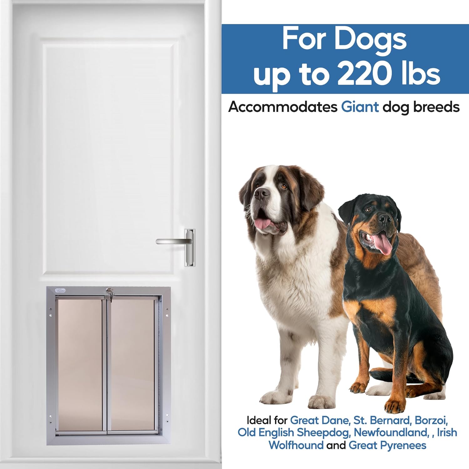 PlexiDor Performance Pet Doors for Dogs and Cats - Energy Efficient Door Mount - with Lock and Key - Silver