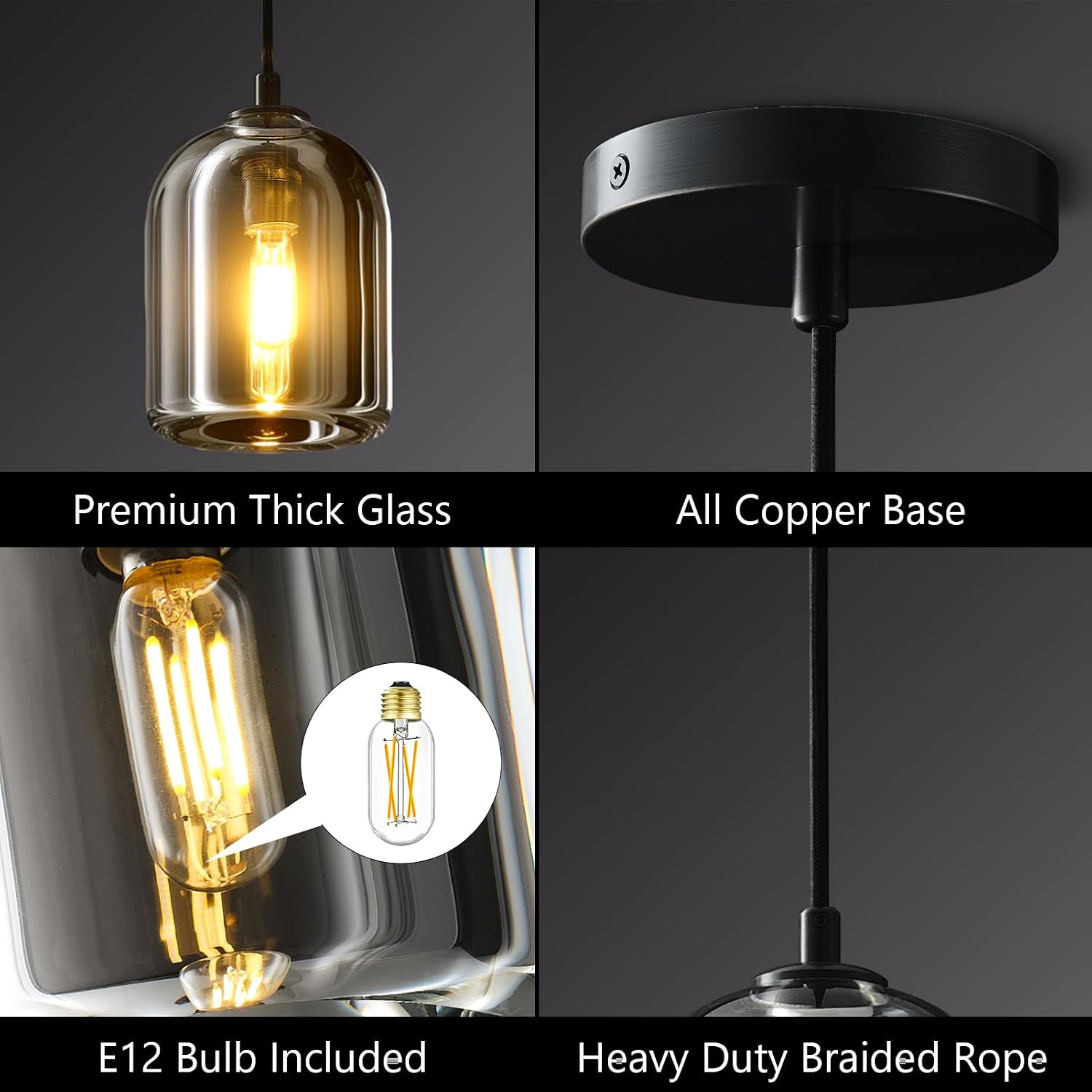Crystal Pendant Light Kitchen Island Modern Black Pendant Light Height-Adjustable,Black Dimmable Pendant Lighting,Indoor Gorgeous Heavy Pendant Lights,E12 Bulb Included