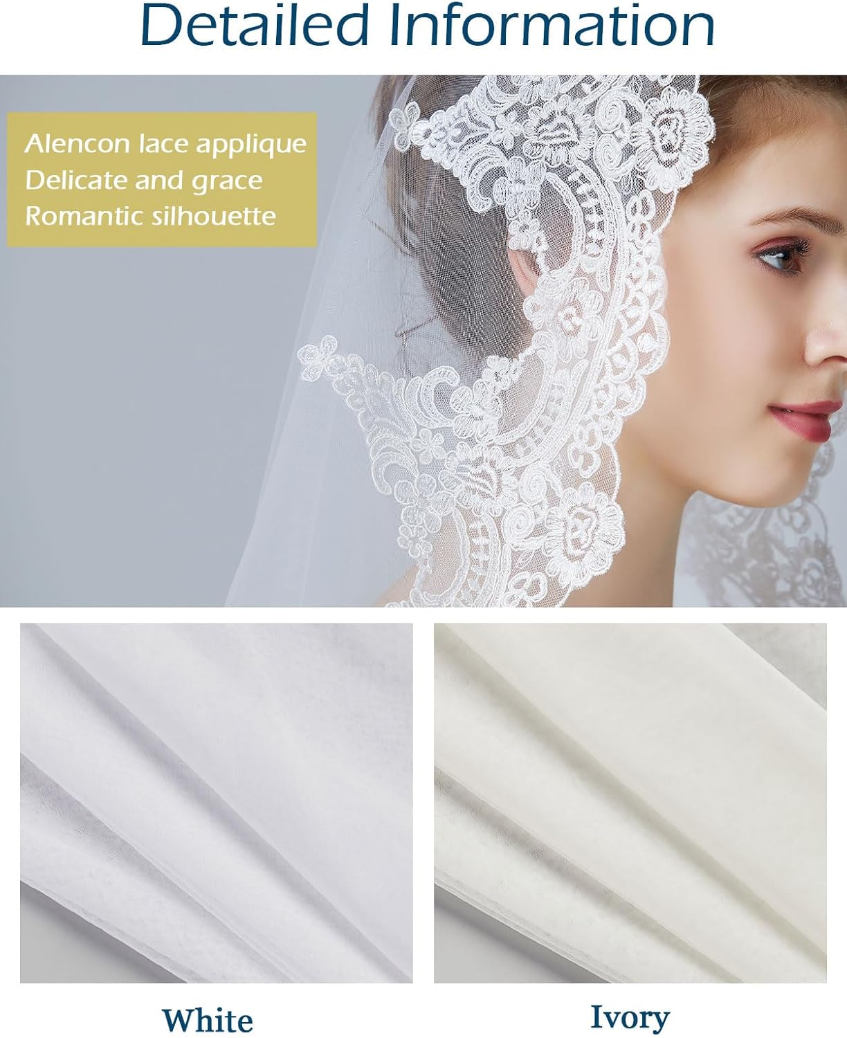 BEAUTELICATE Wedding Bridal Veil with Comb 1 Tier Lace Applique