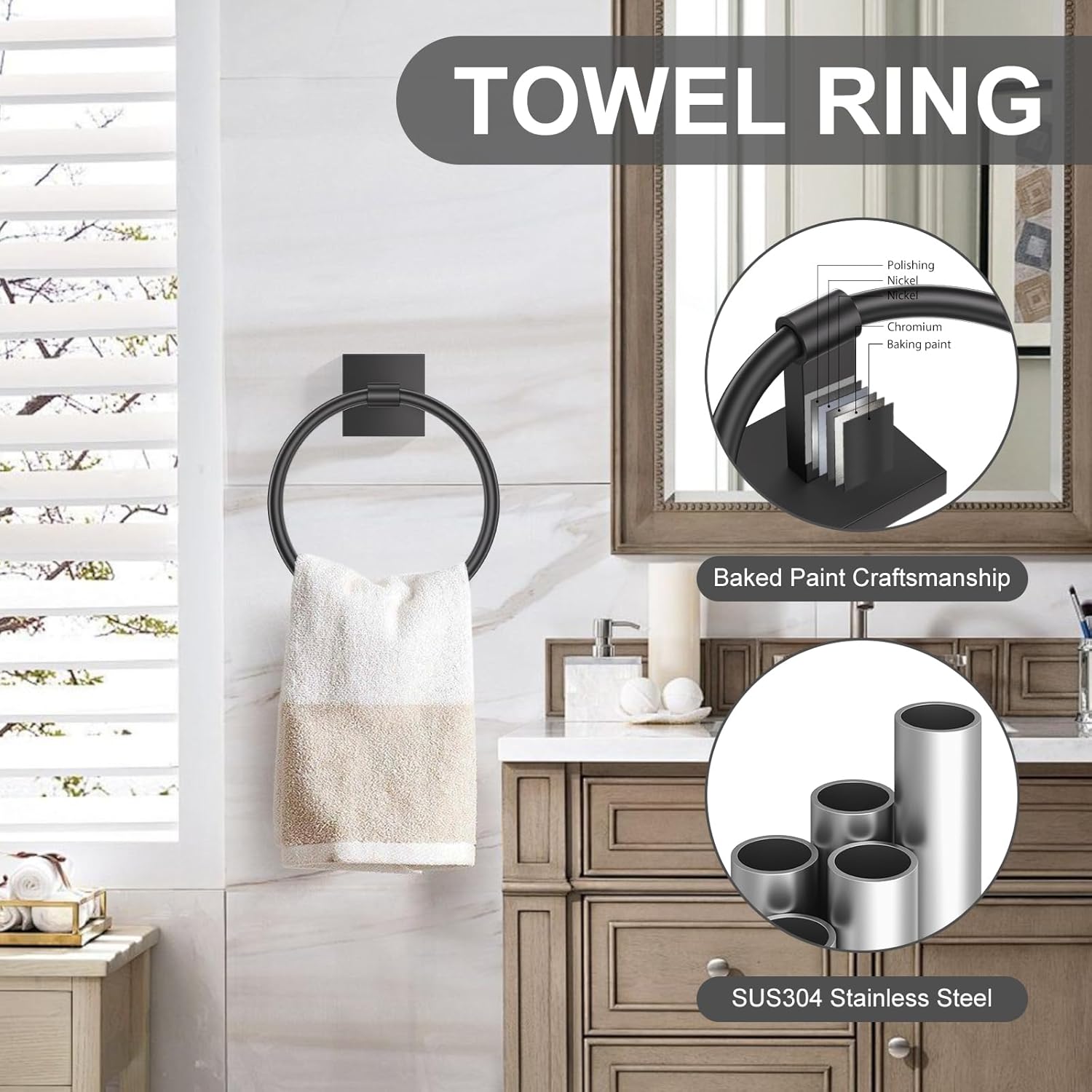 Matte Black Bathroom Hardware Accessories Towel Bar Set 5 Pieces Double Dase Toilet Paper Holder Towel Holder Set 23.6 Inch Stainless Steel Towel Rack for Bathroom Wall Mounted
