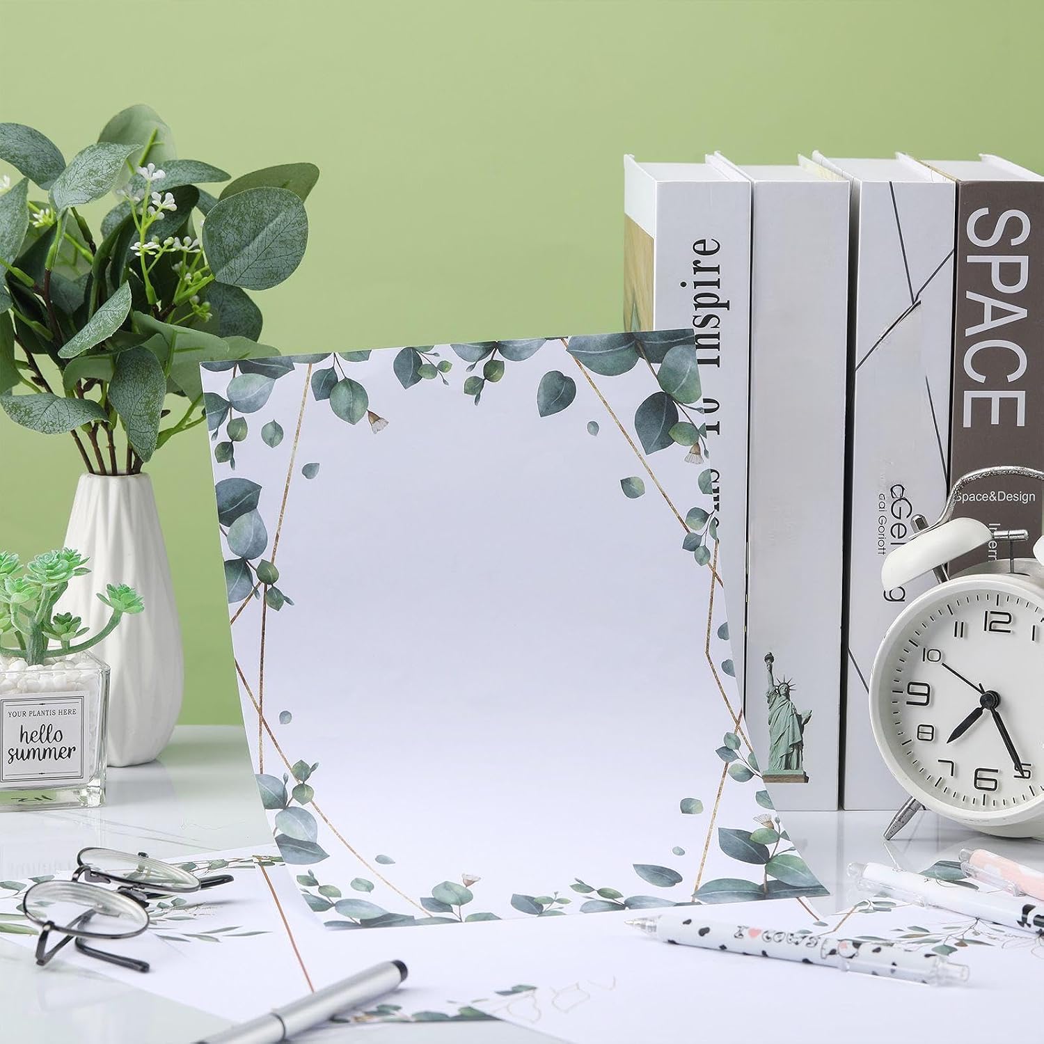 Teling 48 Sheets Decorative Printer Paper Writing Scrapbook Wedding Program Paper 8.27 x 10.6 Inches Greenery Flower Border Writing for Drawing Office Thank Greeting Stationery Supplies(Eucalyptus) image 4