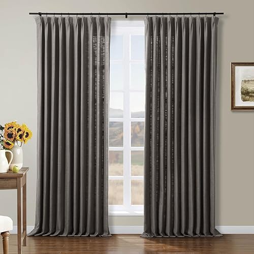 Miniatura 92 de Drapifytex Cortina plisada de lino sintético, cortina para oscurecer la habitación, 56 pulgadas de ancho x 96 pulgadas de largo, cortina de cobre 26