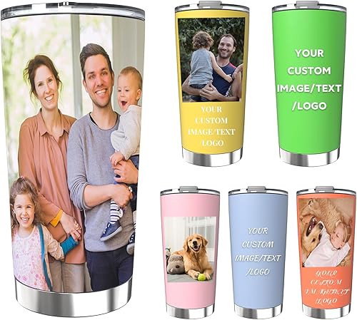 Vaso de acero inoxidable personalizado de 20 onzas con tapa y popote