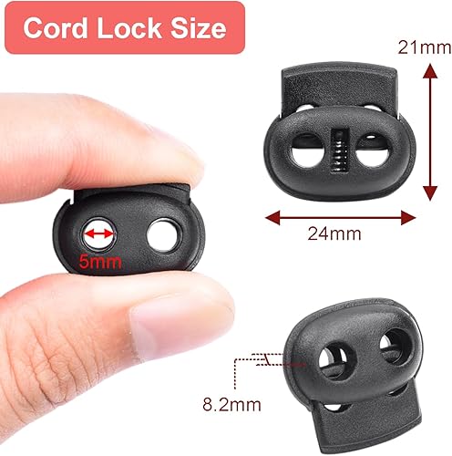 Miniatura 8 de Tapón de bloqueo de cordón de plástico negro para cordón, bloqueo de paracaídas elástico para zapatos, correa de cámara, repuesto de accesorios