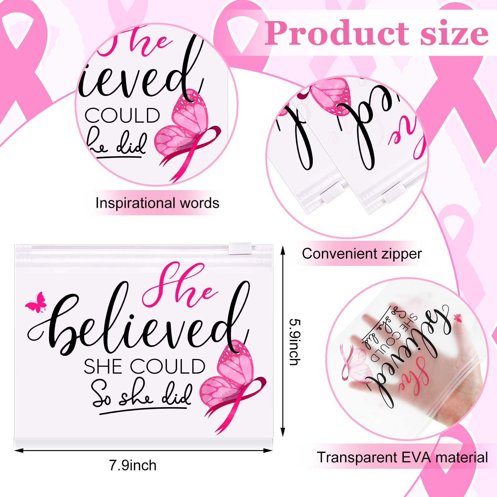 Oudain 60 Pcs Breast Cancer Awareness Makeup Bags Pink Ribbon Cosmetic Pouches Breast Cancer Survivor Gifts for Women Girls Multi Purpose Zipper Pouch Cosmetic Bags(Pink,Fresh Style)