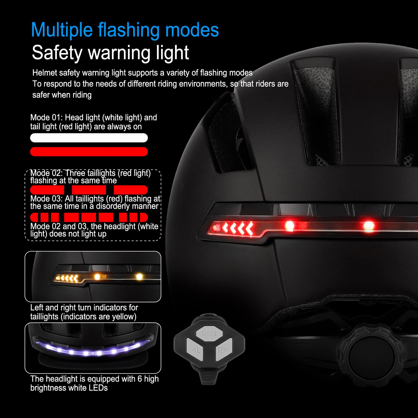 Casco de Bicicleta con Luces LED Recargables por USB, 5 Modos, Esfera Ajustable para Adultos y Adolescentes, Ciclismo de Montaña y Carretera