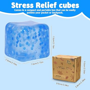 Plus Squeeze Toys – Thickened Snowflake Ice Cube Squishy Toy, Durable Soft Fidget Stress Ball with Enhanced Grip, Heavy Feel Squeeze Toys for Adults & Kids(2.76in)(Blue)