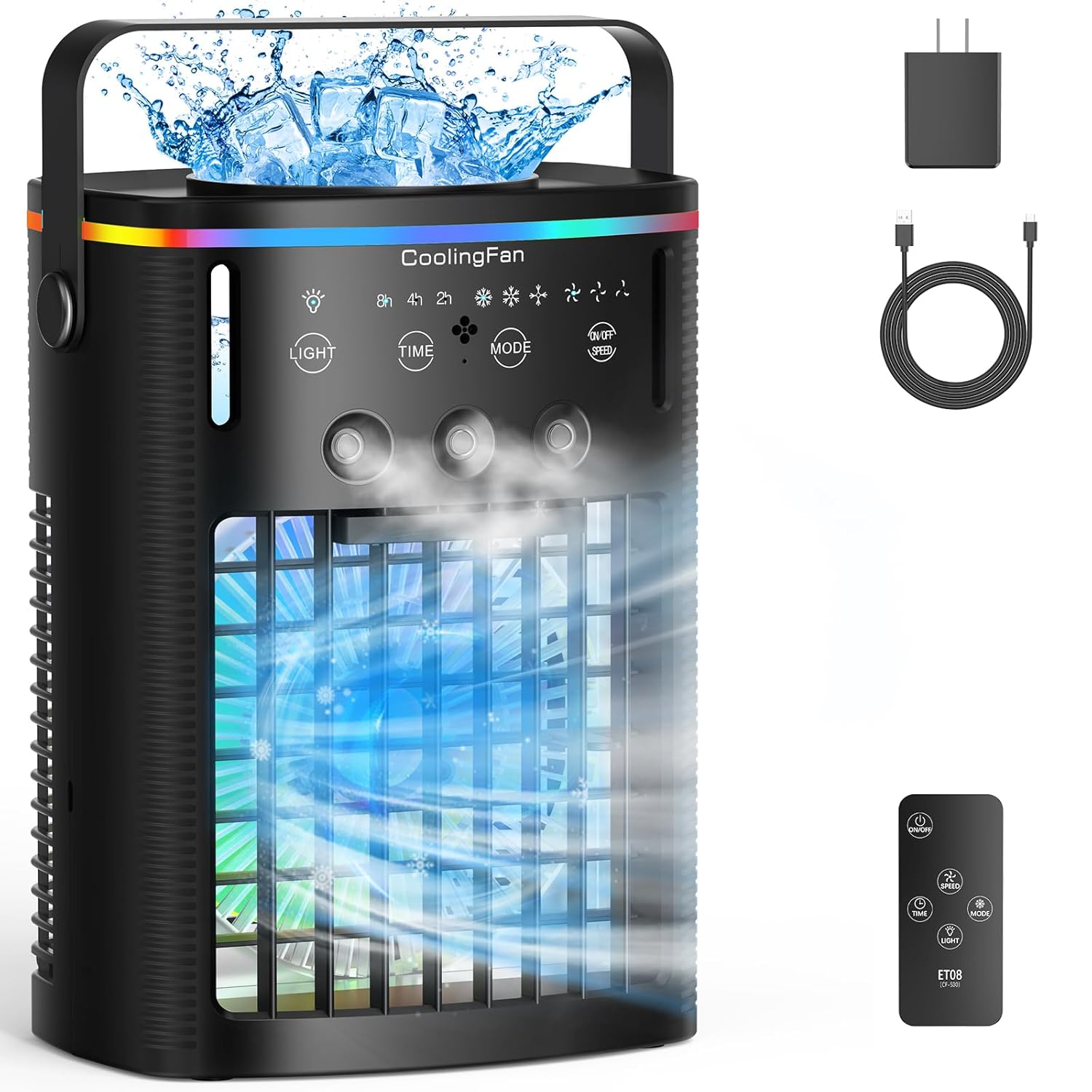 Portable Air Conditioners Mini Air Conditioner Portable with Remote 3 Speeds 3 Mist 2-8H Timer 7 Light Evaporative