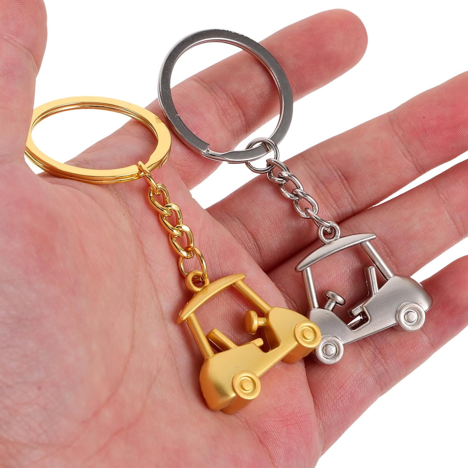 Holibanna 2pcs Golf Cart Keychains Metal Golf Car Key Ring Golden Silver Pendant Bag Hanging Charms Ornament for Present