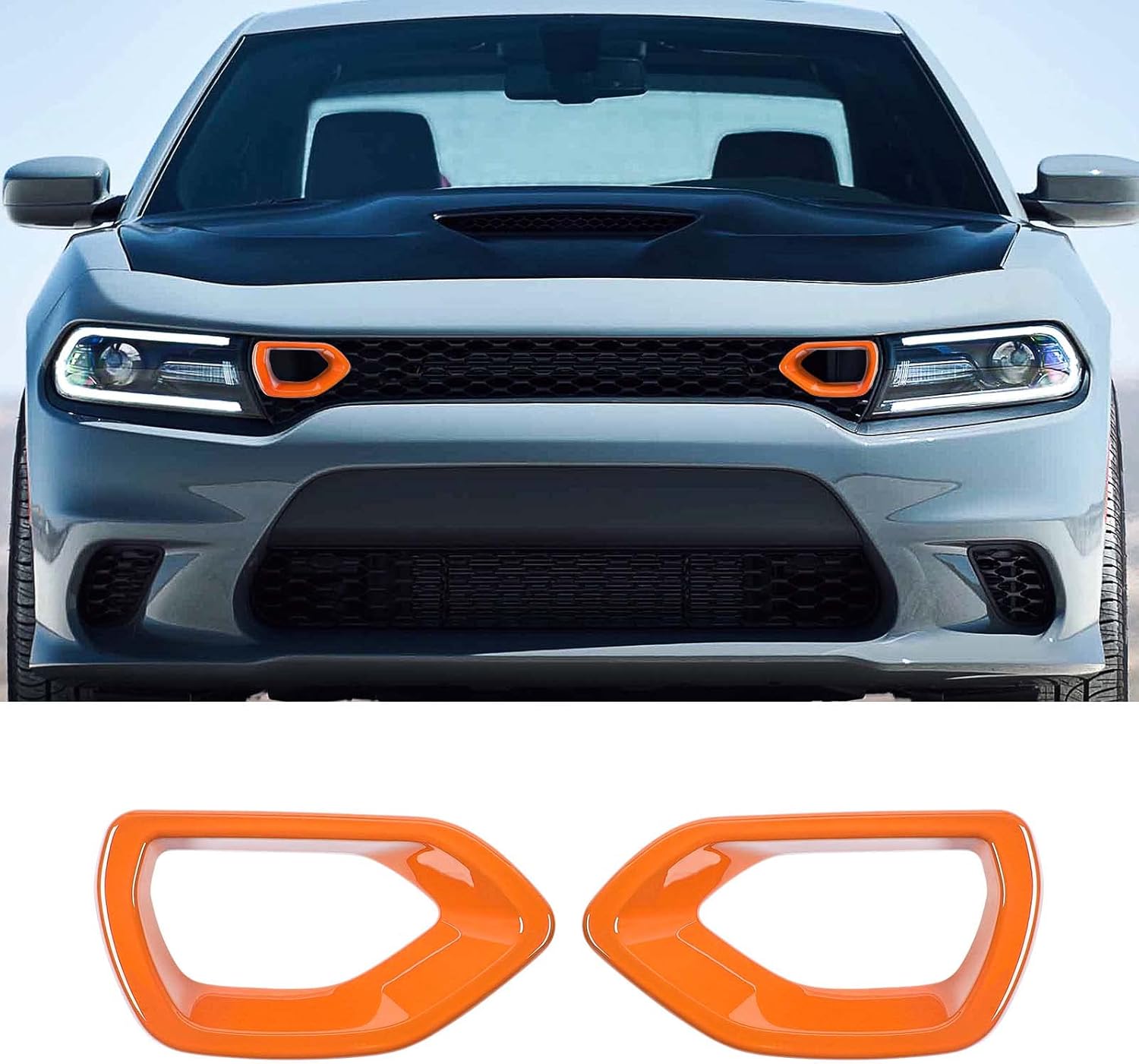 CheroCar for Charger Bumper Center Grill Grille Cover Trim Cover Compatible with 2015-2026 Dodge Charger R/T Scat Pack,Orange…