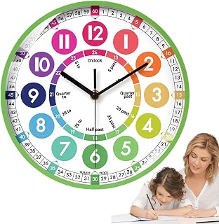 Reloj de aprendizaje para - Reloj de aprendizaje para | Reloj educativo para aprender a leer la hora 10 pulgadas | Reloj analógico para pilas, decoración de pared color