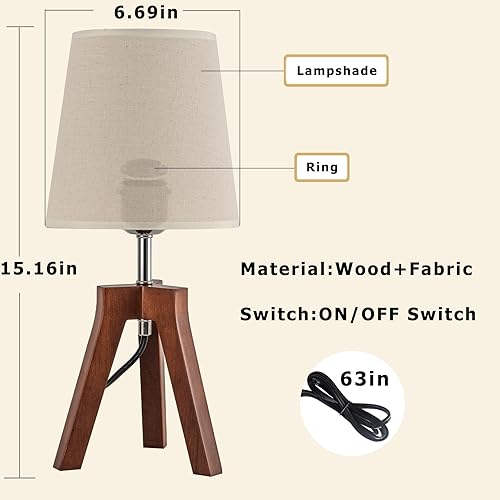 Miniatura 5 de Dreamholder Lámpara de mesa de noche de madera, lámpara de escritorio con trípode con interruptor de encendido y apagado, lámpara de mesita de noche