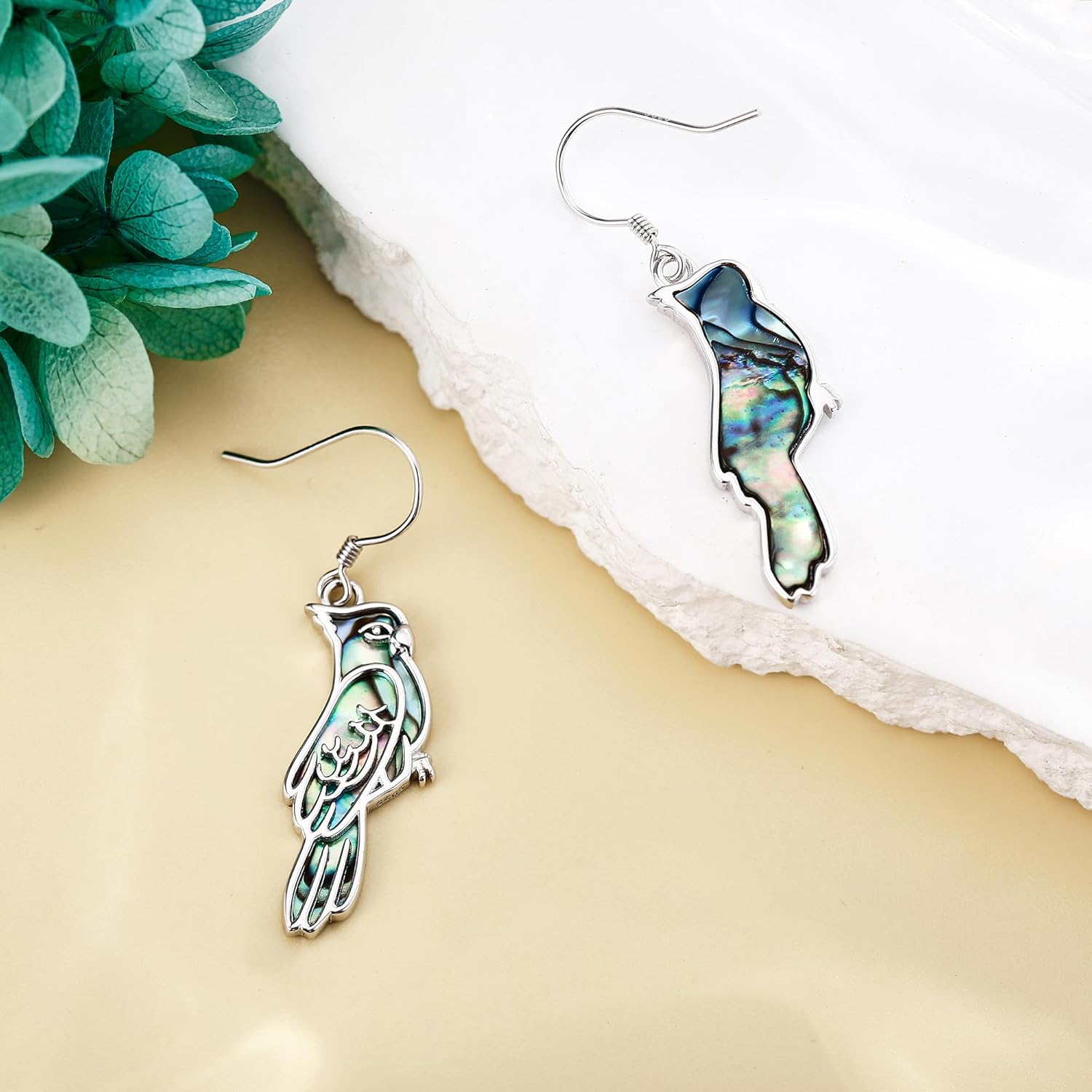 Parrot Earrings 925 Sterling Silver Abalone Shell Dangle Earrings Parrot Jewelry Gifts for Women Parrot Lovers - Image 2