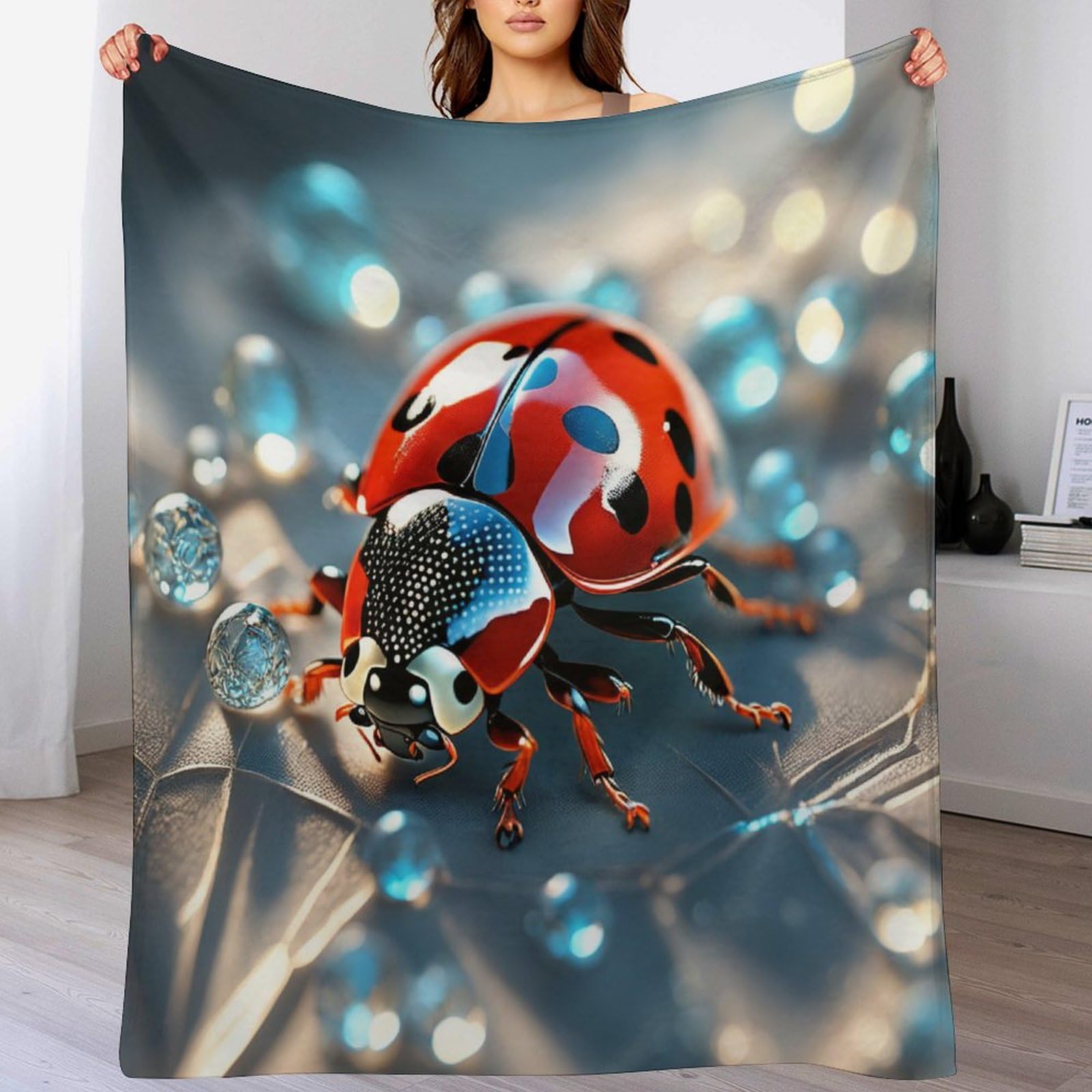 Couverture coccinelle plaid en flannel douce chaude entretien machine 130x150